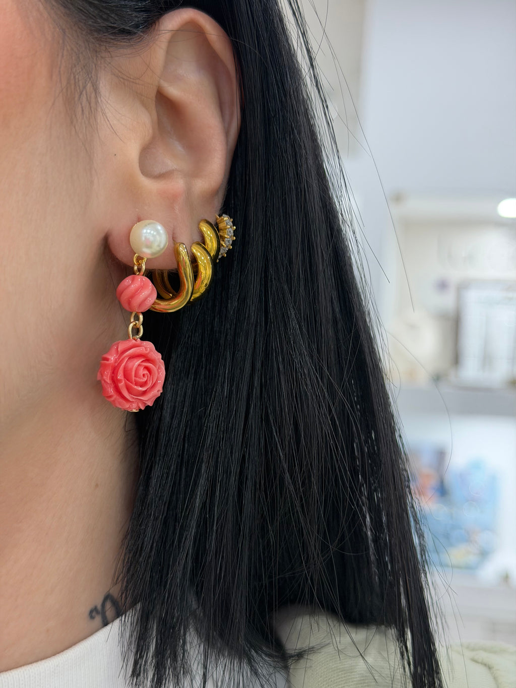 ORECCHINI ROSE E PERLE AMO VENEZIA