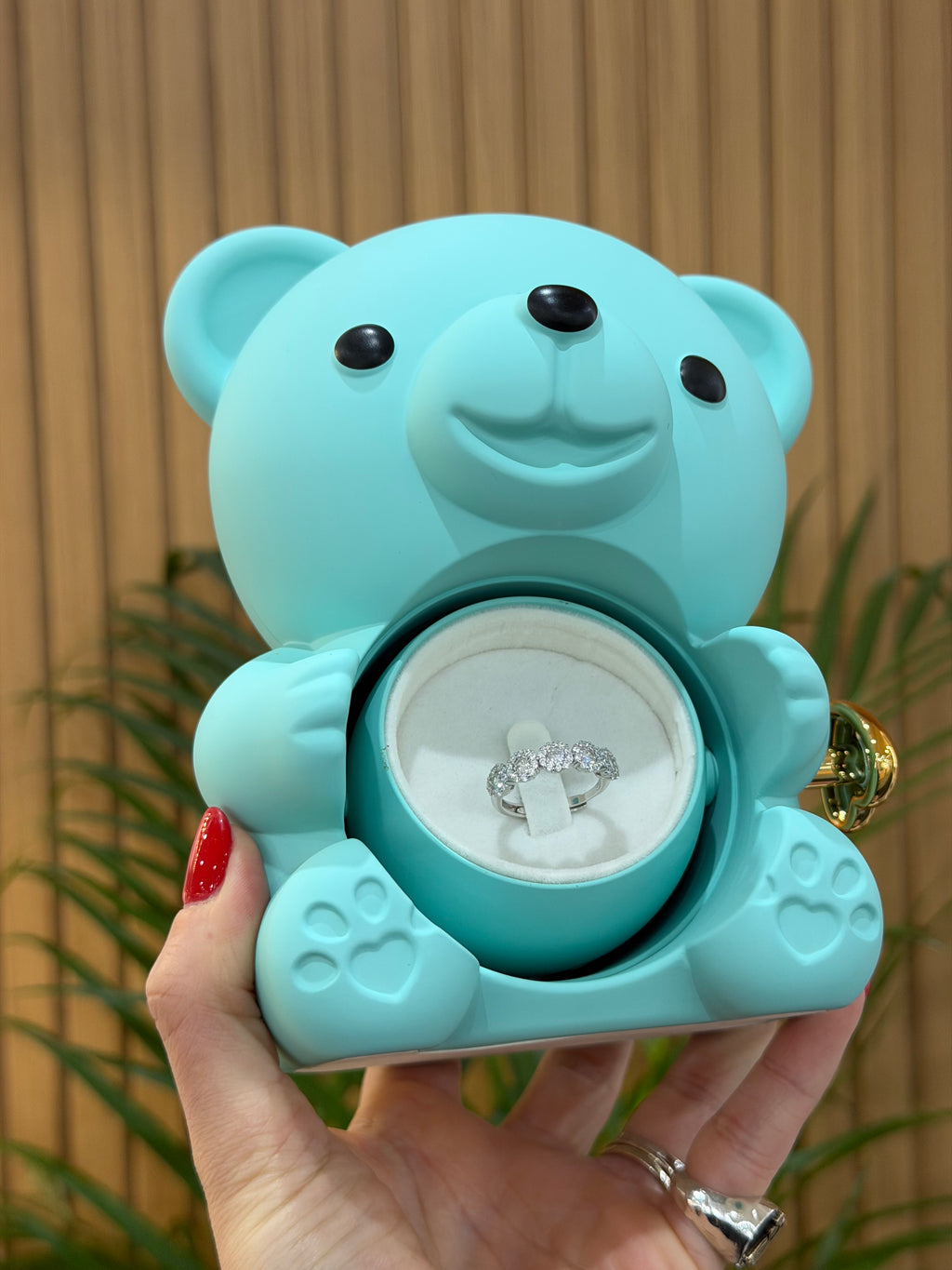 BOX TEDDY VERDE ACQUA CON ANELLO CROWN ARGENTO 925