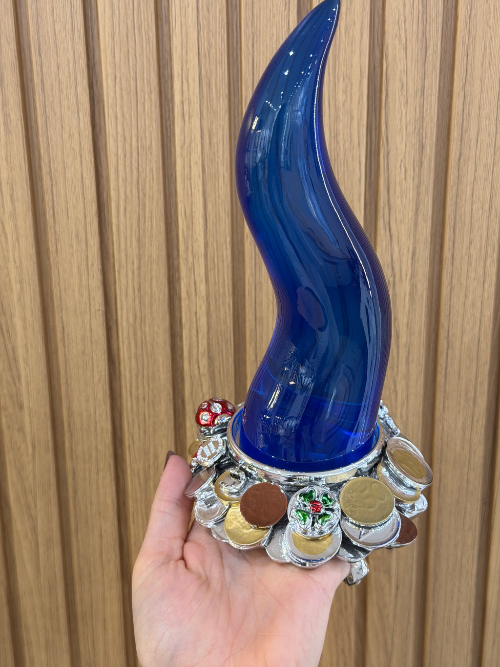 CORNO PORTAFORTUNA BLU CON MONETE