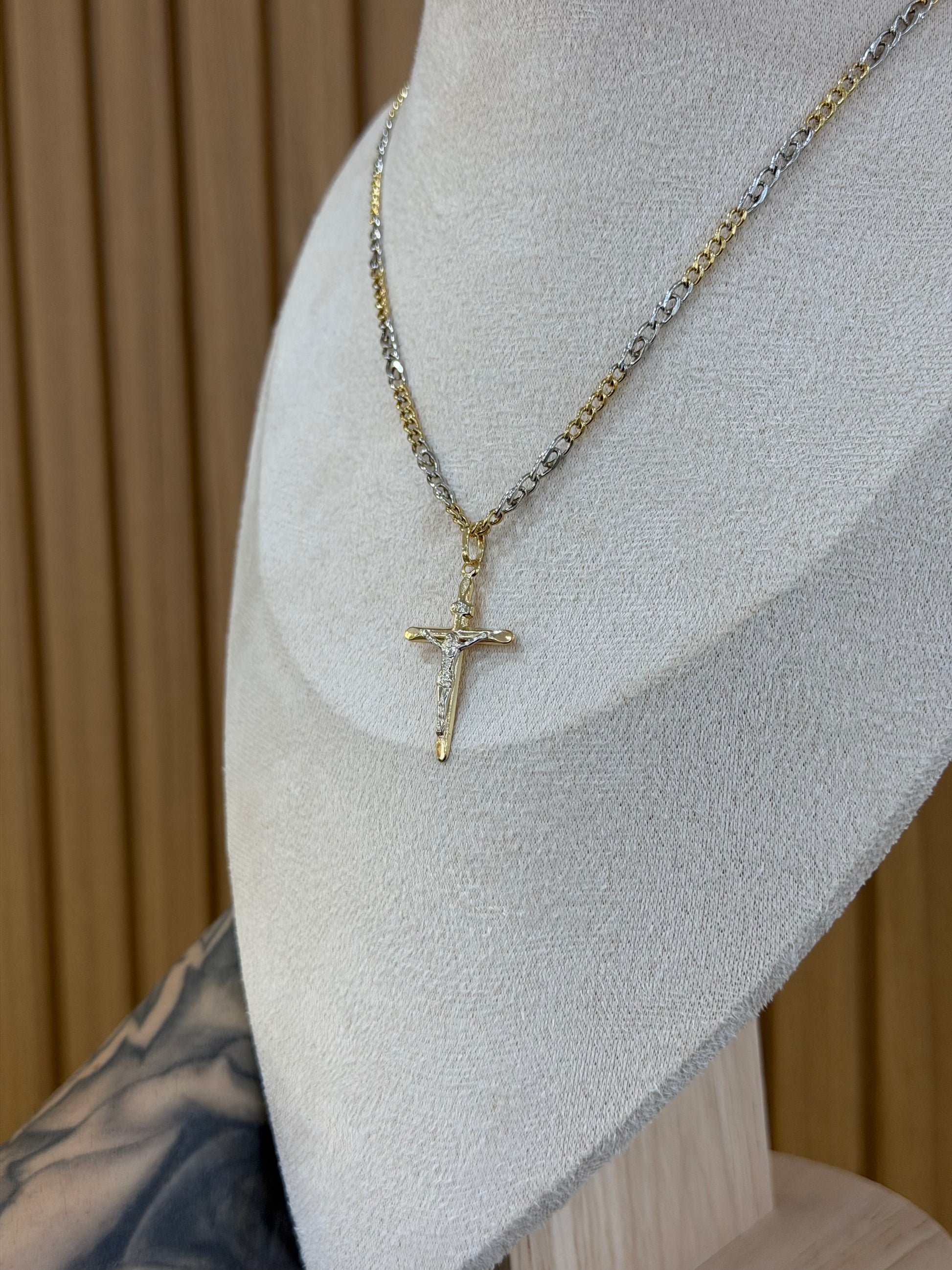 COLLANA IN ORO 18KT BICOLORE CON CROCE