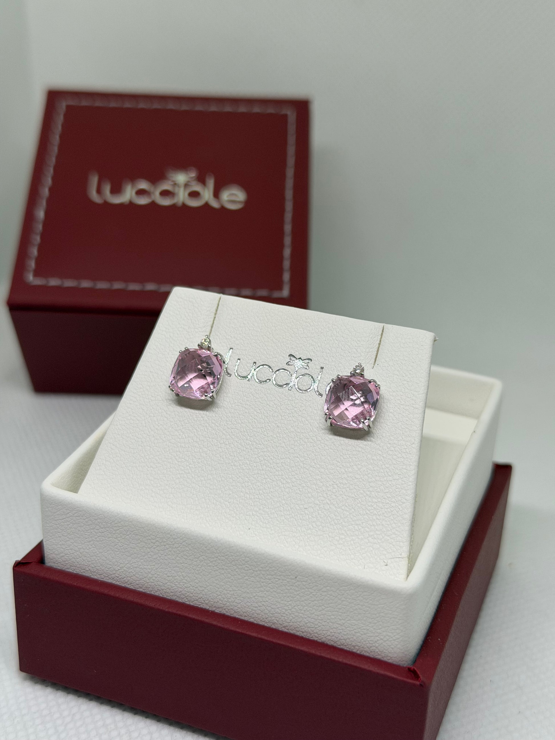 ORECCHINI ORO 9 CARATI LUCCIOLE CON ZAFFIRO ROSA E DIAMANTINI