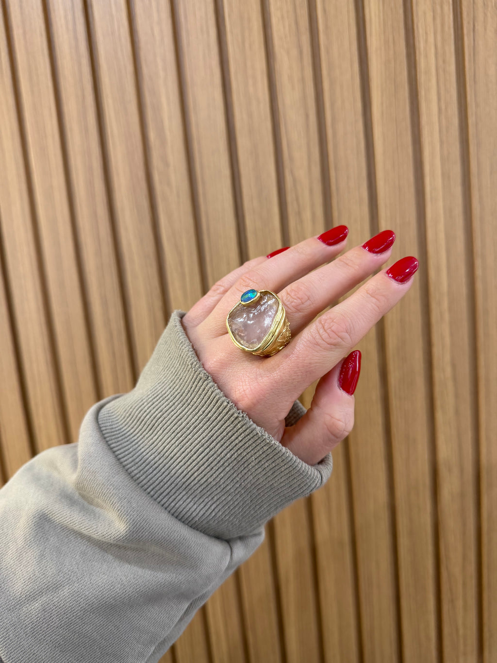 ANELLO FEDELE QUARZO ROSA OPALE CABOCHON