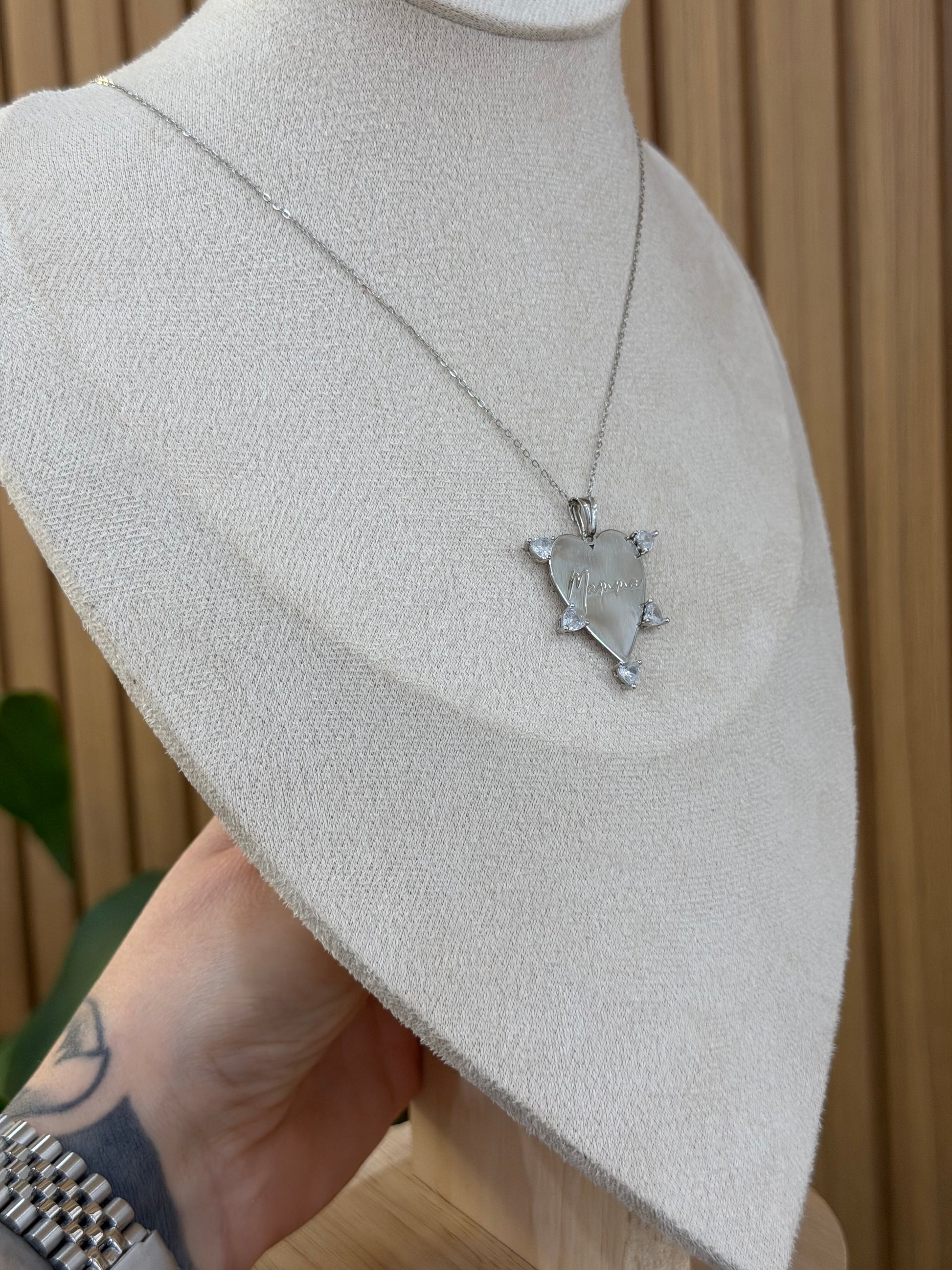 COLLANA MAMMA CUORI LATERALI ARGENTO 925