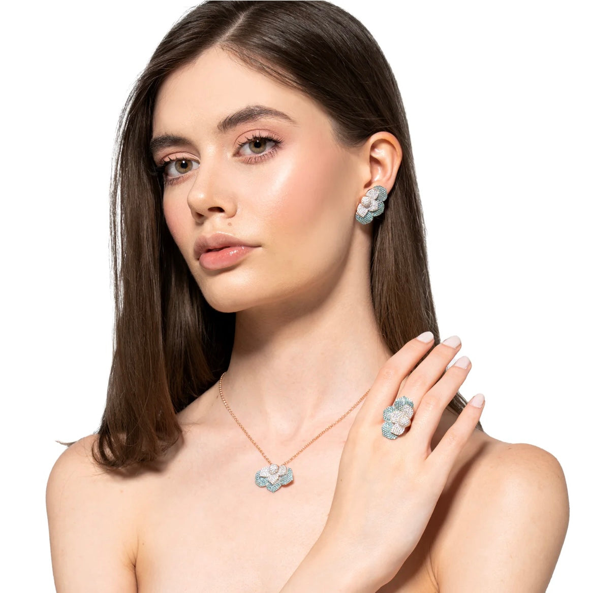 COLLANA FIORE ARGENTO ROSATO ZIRCONI PARAIBA SOGNI