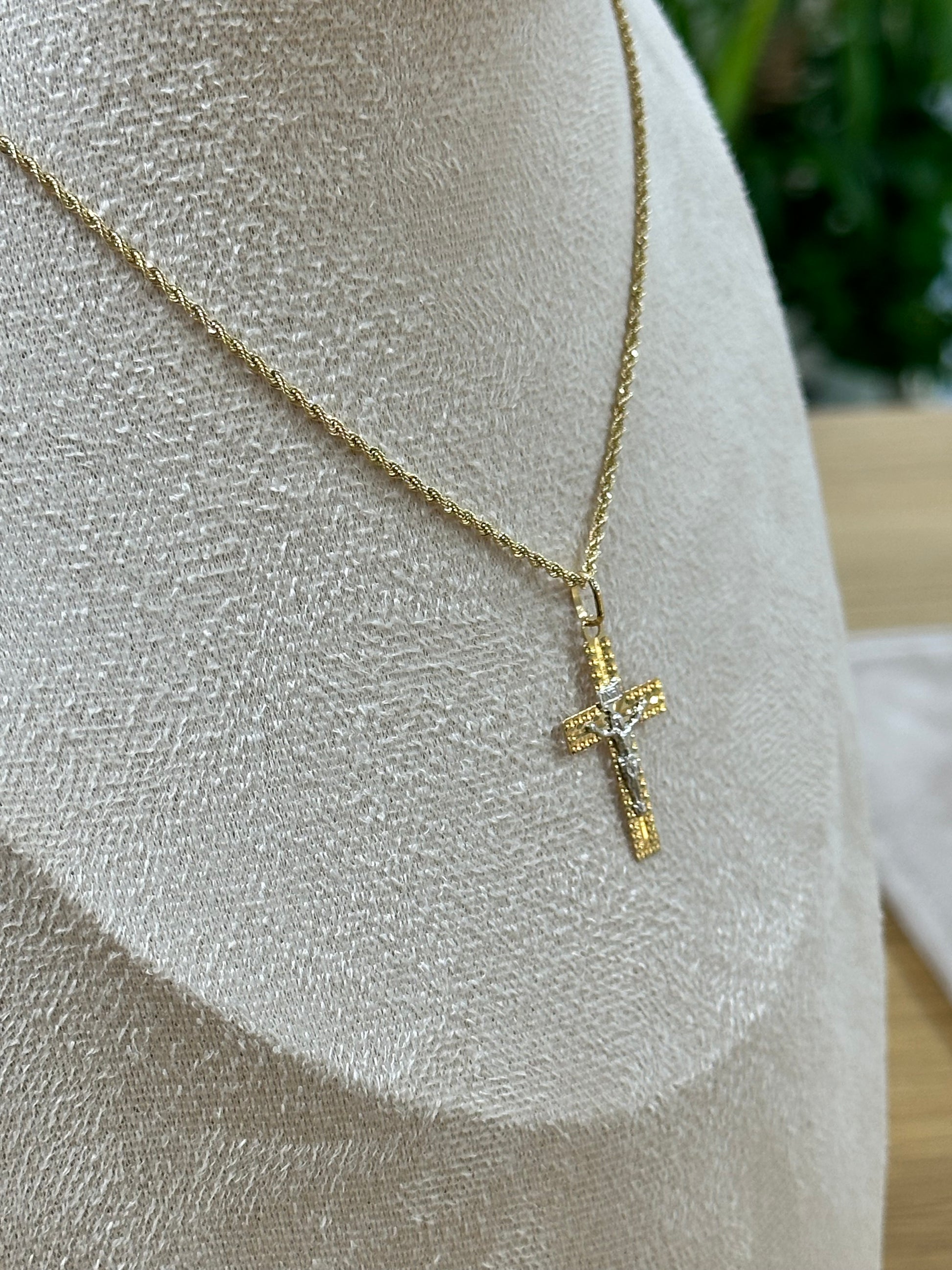 COLLANA LASER ORO 18KT CON CROCE BICOLORE