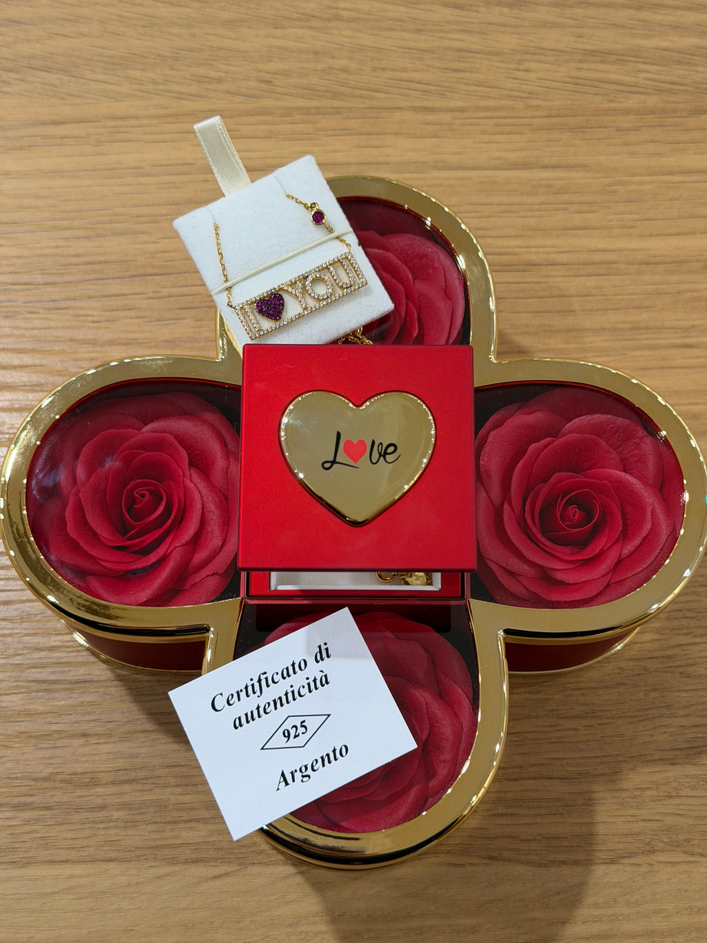 BOX IMPERIAL CON COLLANA I LOVE YOU ARGENTO 925