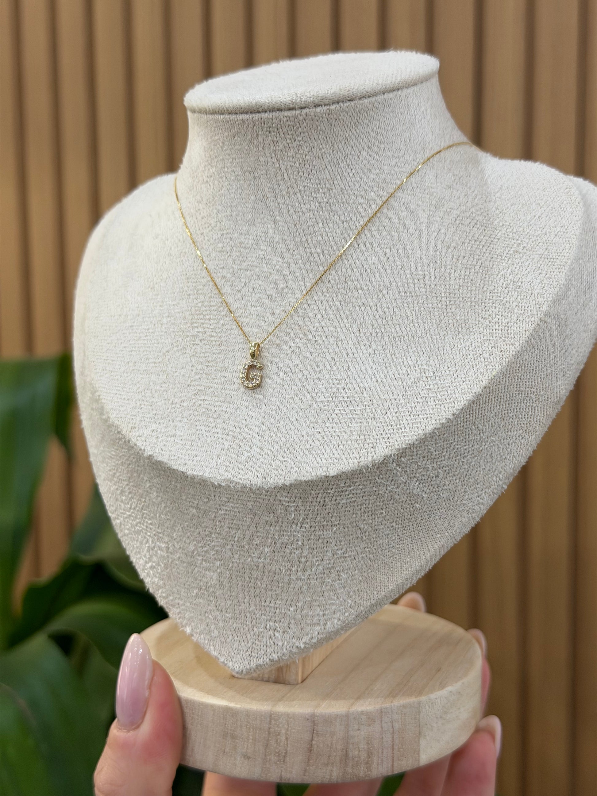 COLLANA INIZIALE G ORO 9 CARATI CON DIAMANTINI
