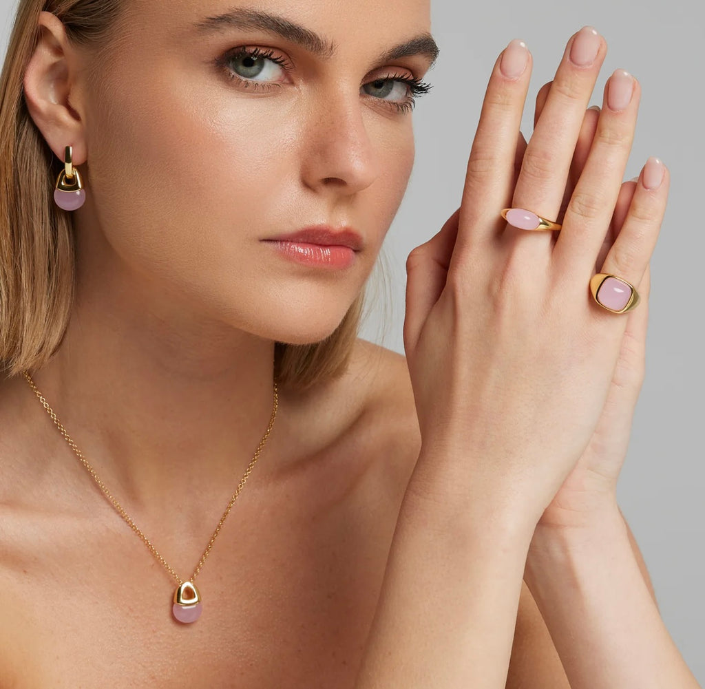 ORECCHINI QUARZO ROSA ARGENTO DORATO SOGNI