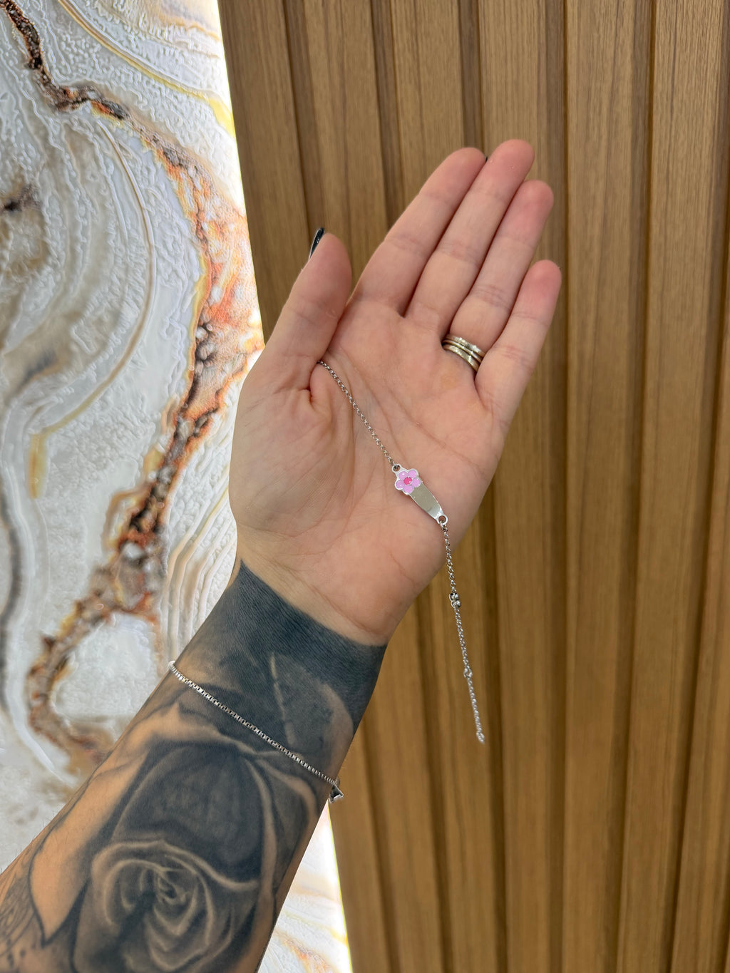 BRACCIALE BATTESIMALE CON FIORE ARGENTO