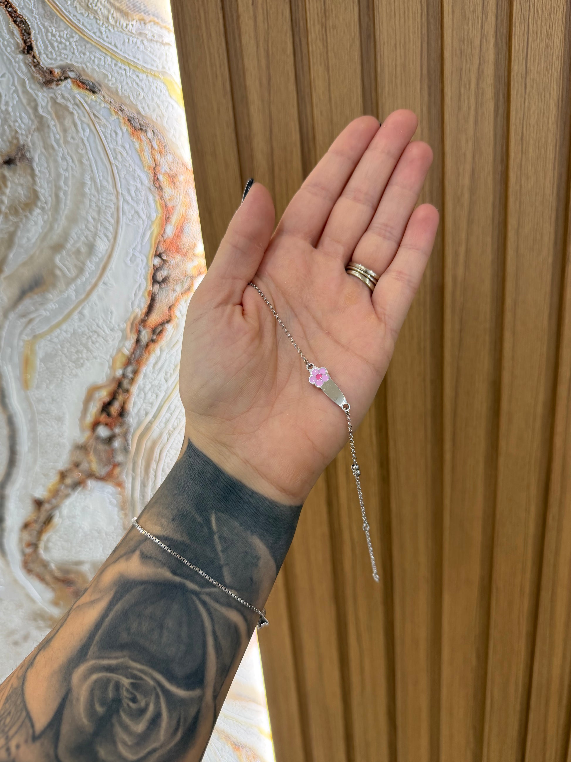 BRACCIALE BATTESIMALE CON FIORE ARGENTO