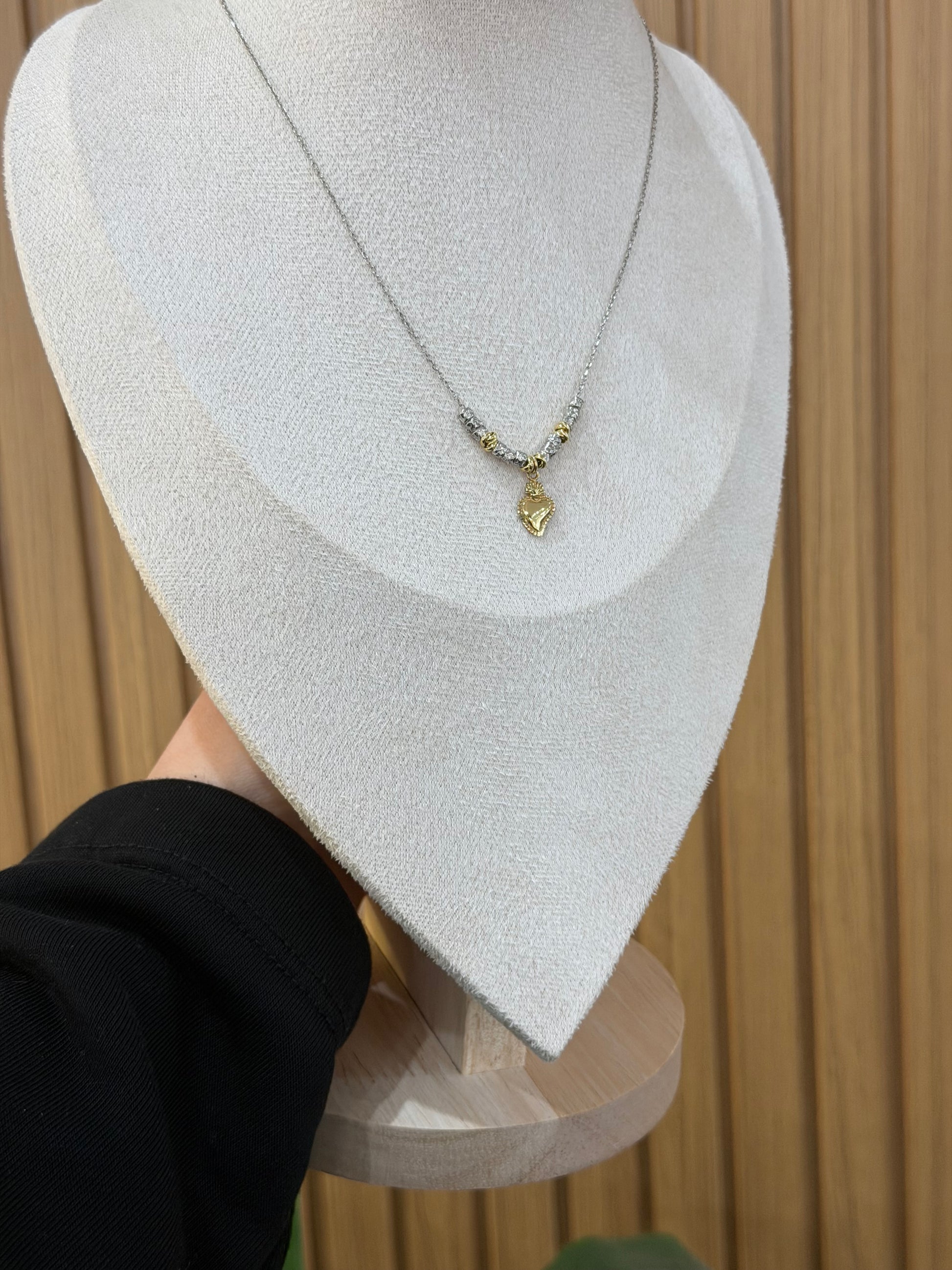 COLLANA CUORE SACRO BICOLORE ARGENTO 925