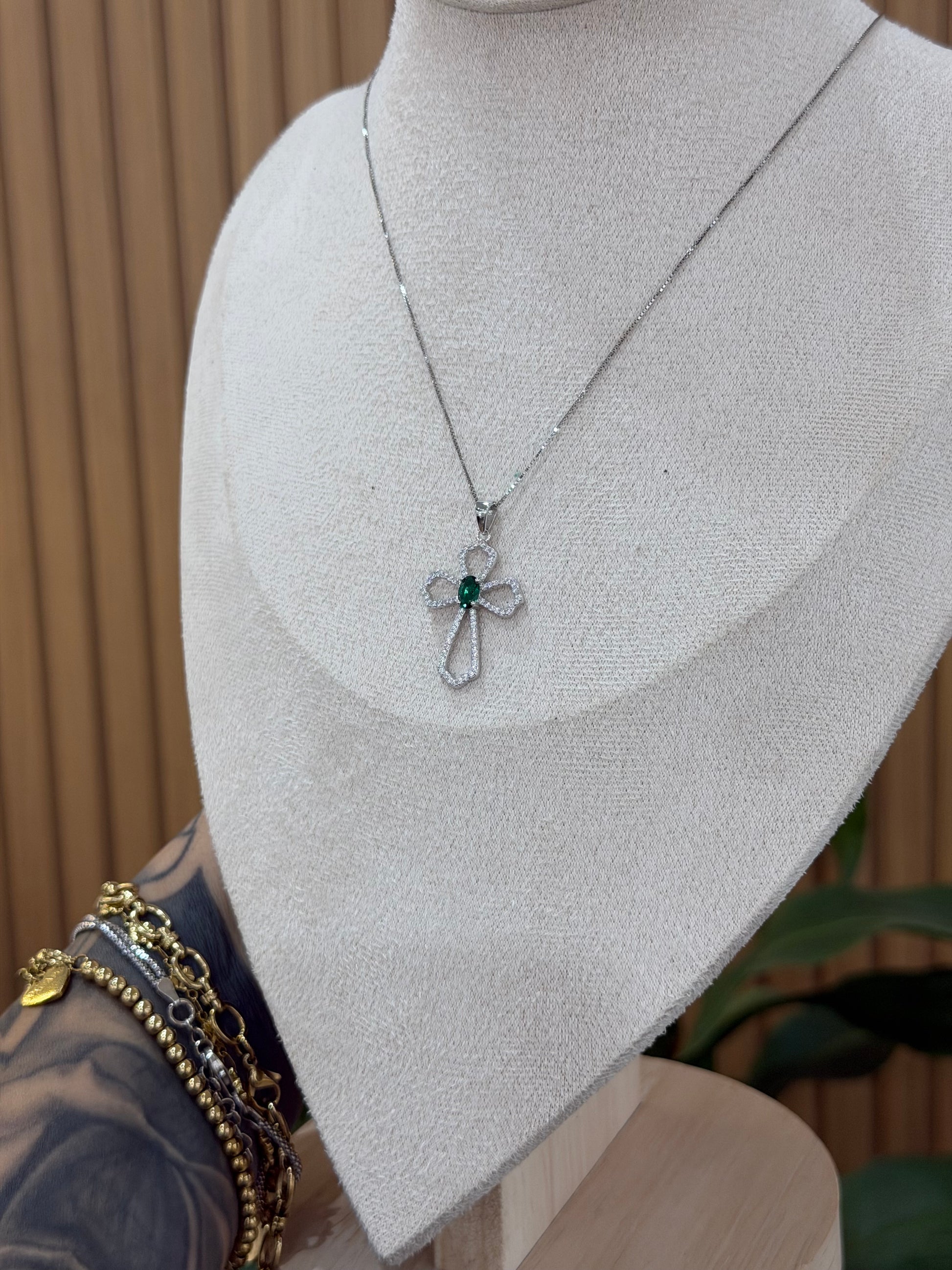 COLLANA ARGENTO 925 CON CROCE ESMERALDA