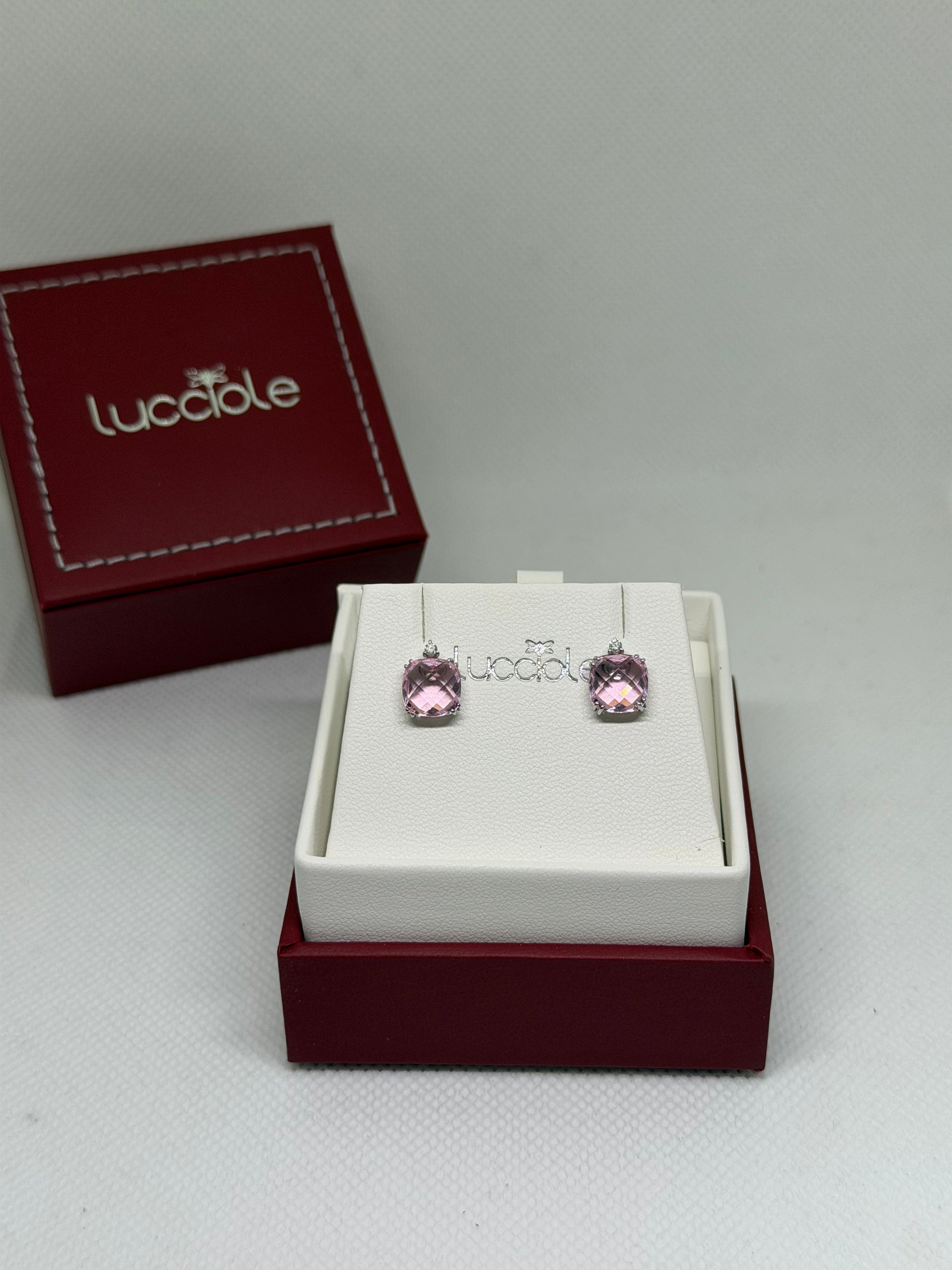 ORECCHINI ORO 9 CARATI LUCCIOLE CON ZAFFIRO ROSA E DIAMANTINI