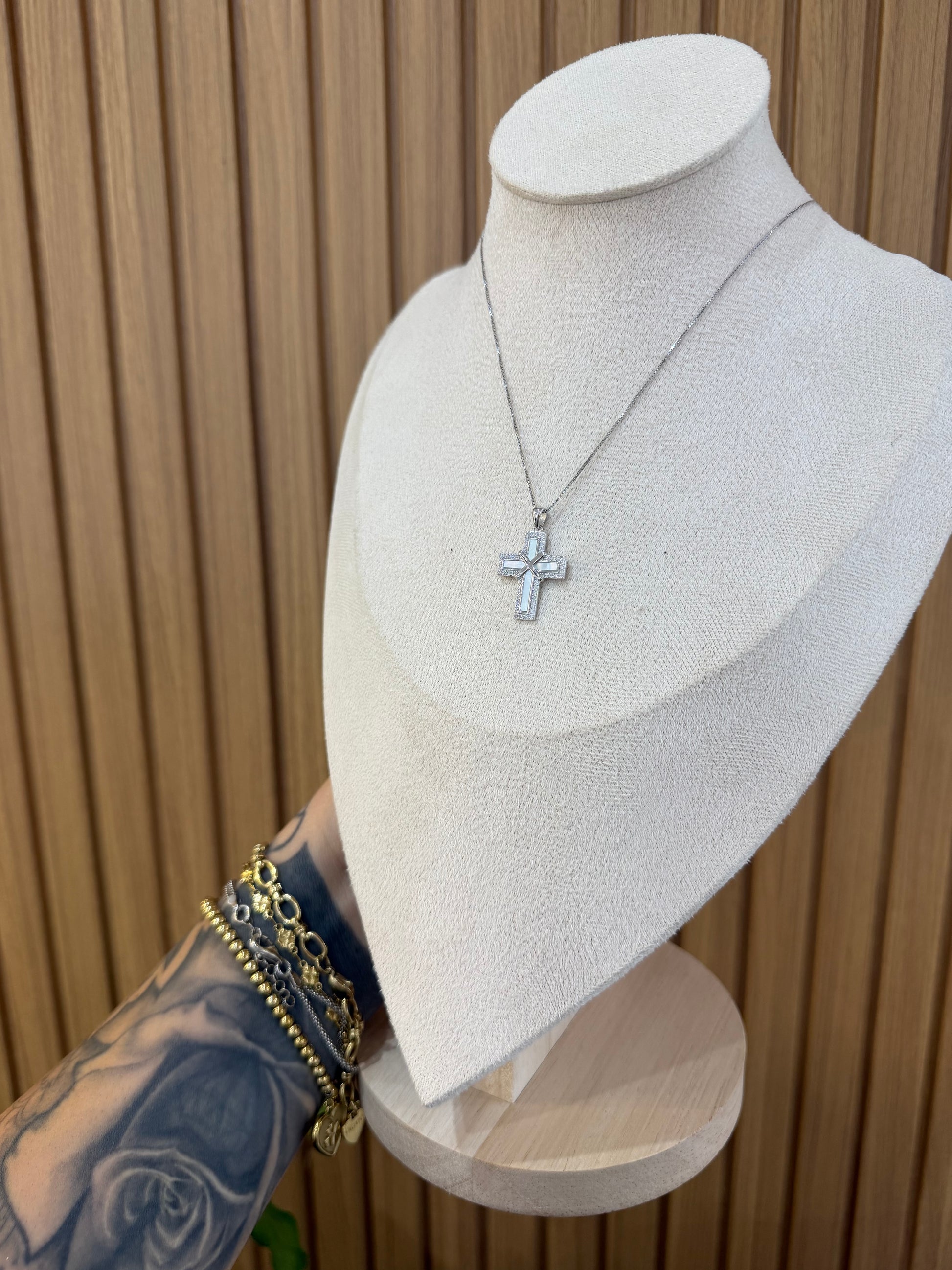 COLLANA ARGENTO 925 CROCE MADREPERLA