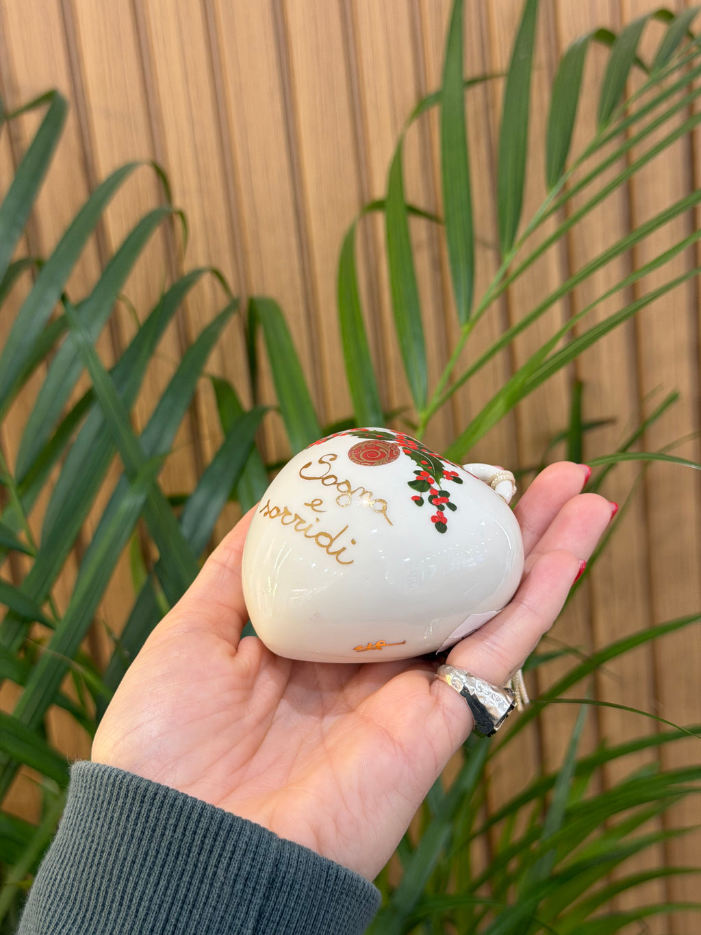 MINI CUORE NATALIZIO SOGNA E SORRIDI CERAMICA DI CAPODIMONTE