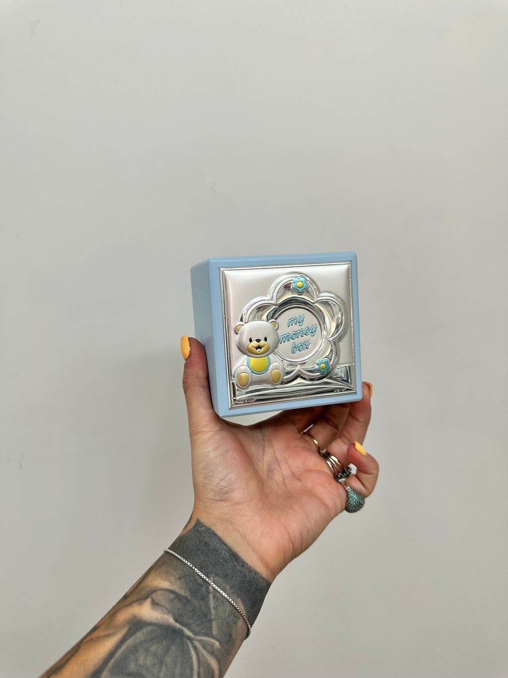 SALVADANAIO AZZURRO IN ARGENTO 925