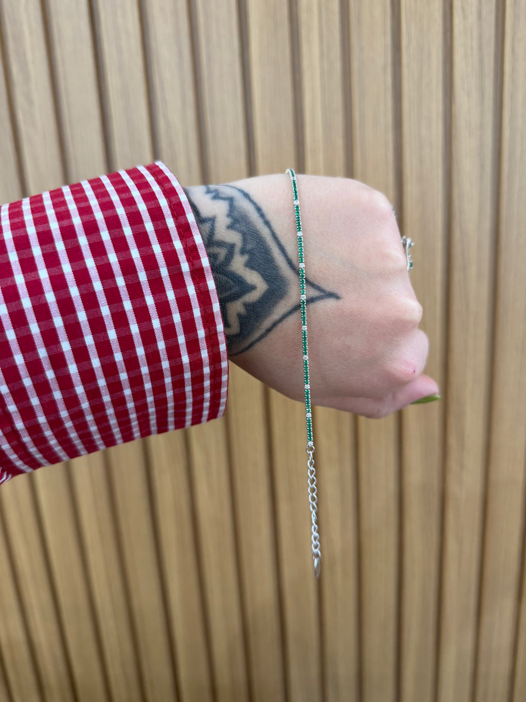 BRACCIALE TENNIS MINI VERDE E BIANCO ARGENTO 925