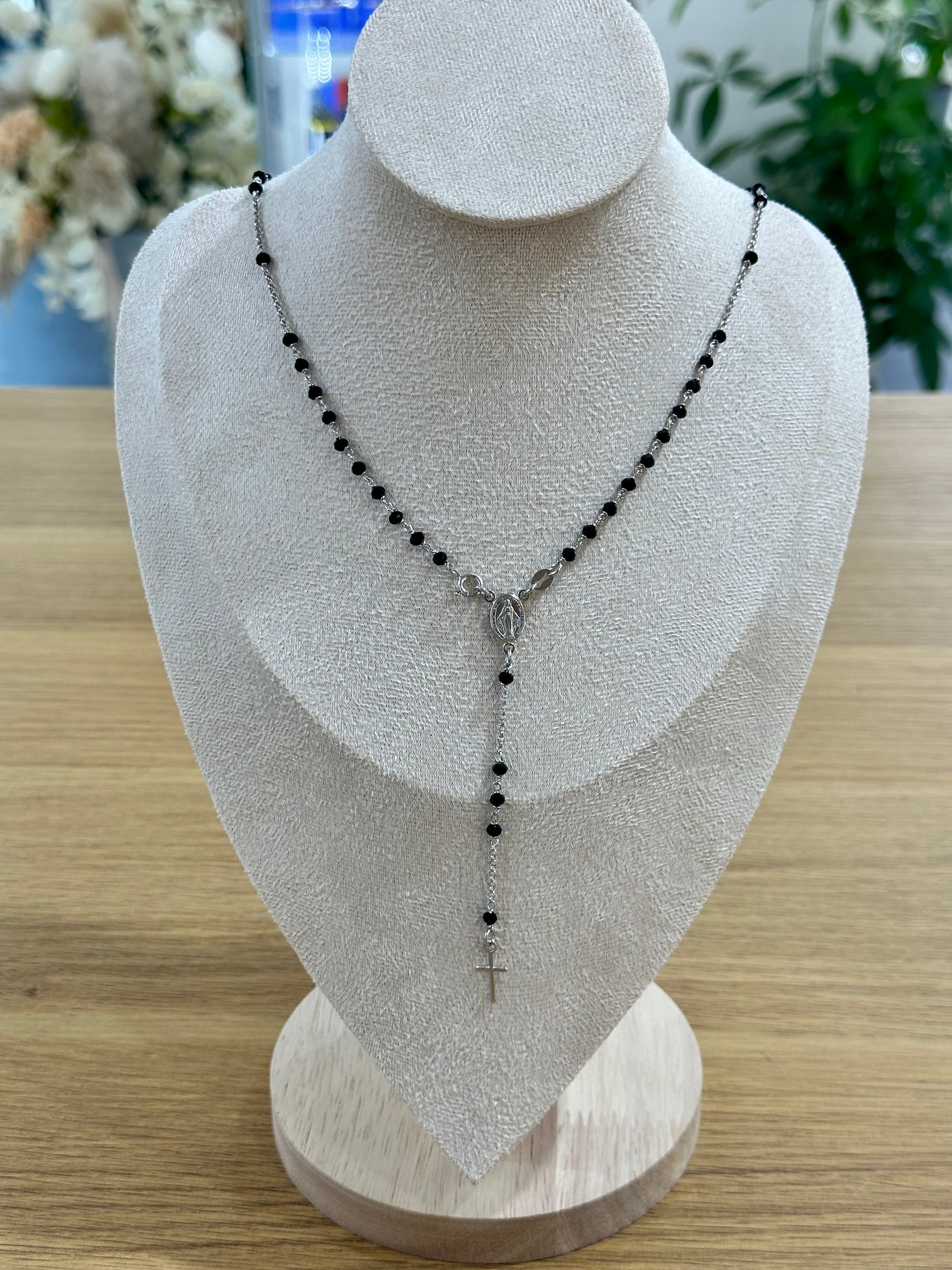 COLLANA ROSARIO ARGENTO CON PIETRA ONICE