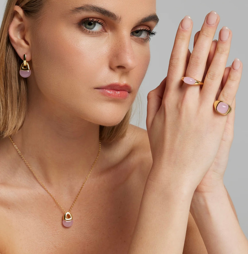 COLLANA QUARZO ROSA ARGENTO DORATO