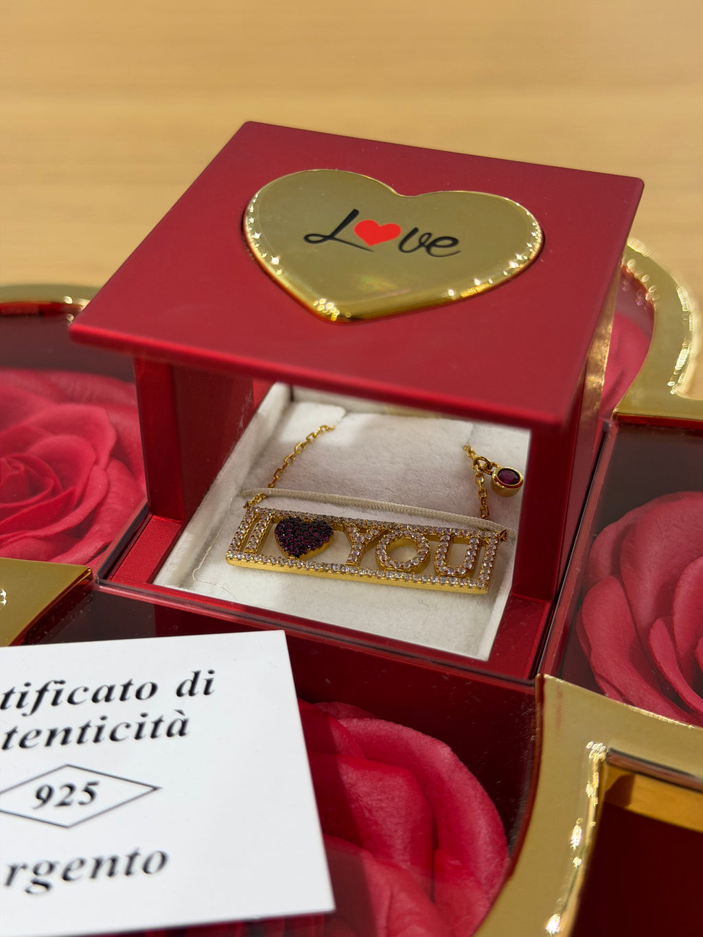 BOX IMPERIAL CON COLLANA I LOVE YOU ARGENTO 925