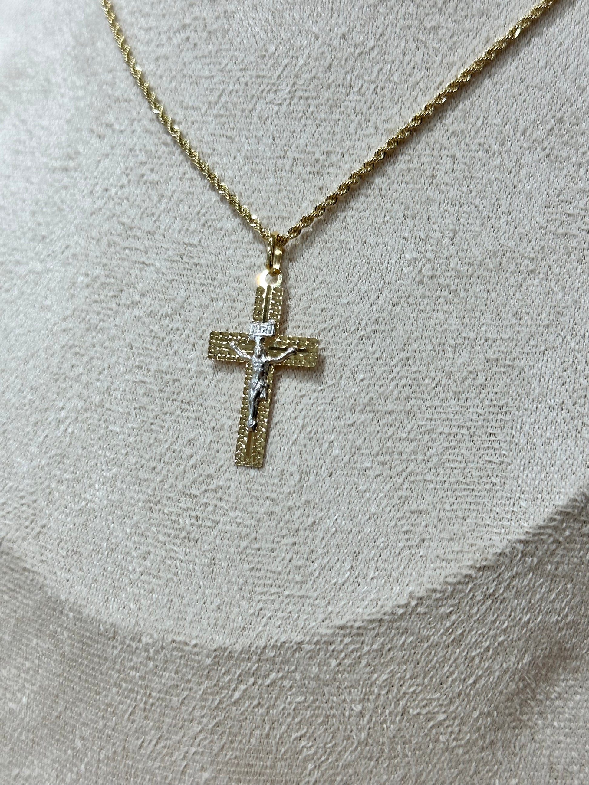 COLLANA LASER ORO 18KT CON CROCE BICOLORE