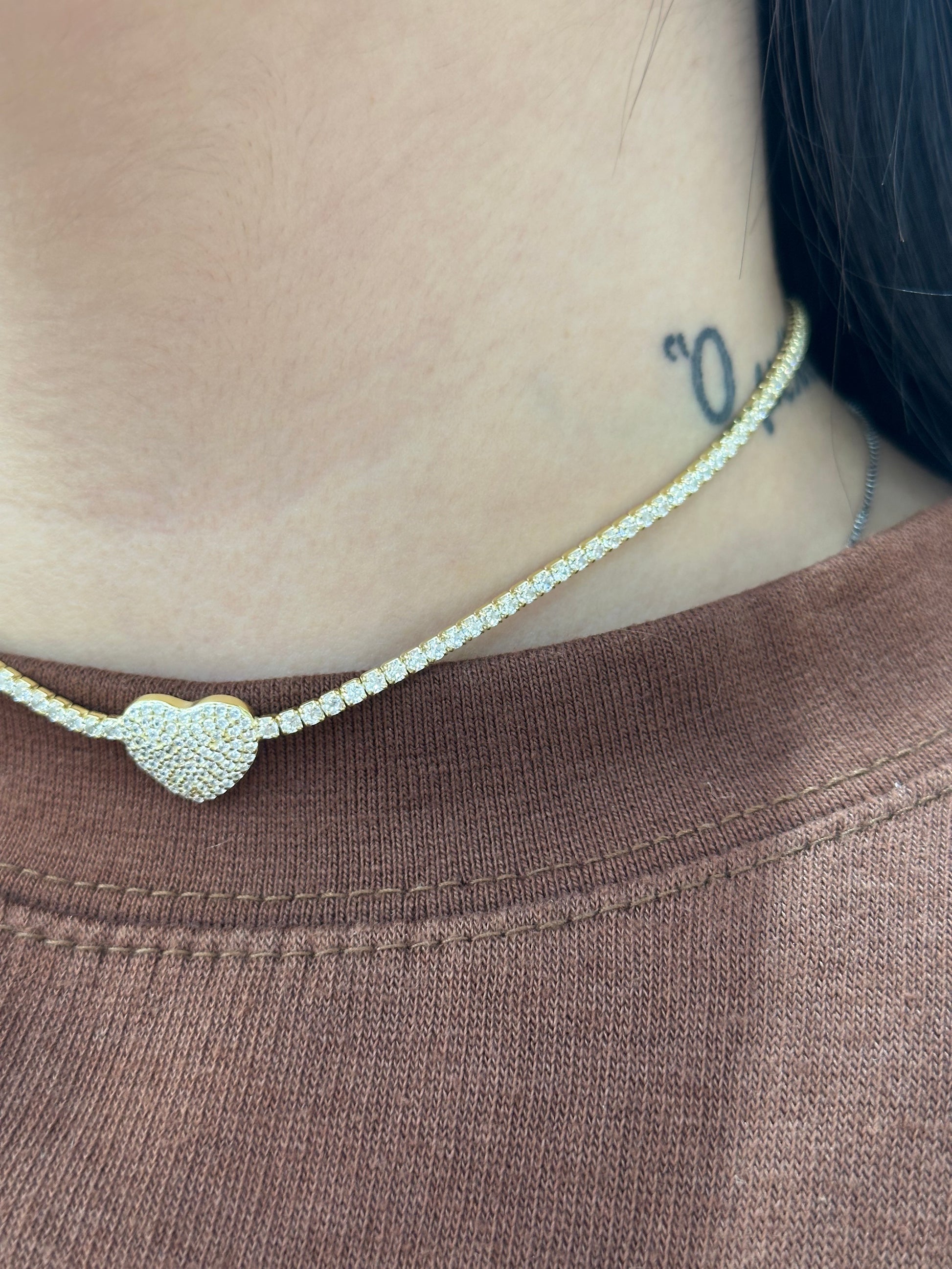 GIROCOLLO TENNIS CON CUORE ARGENTO 925