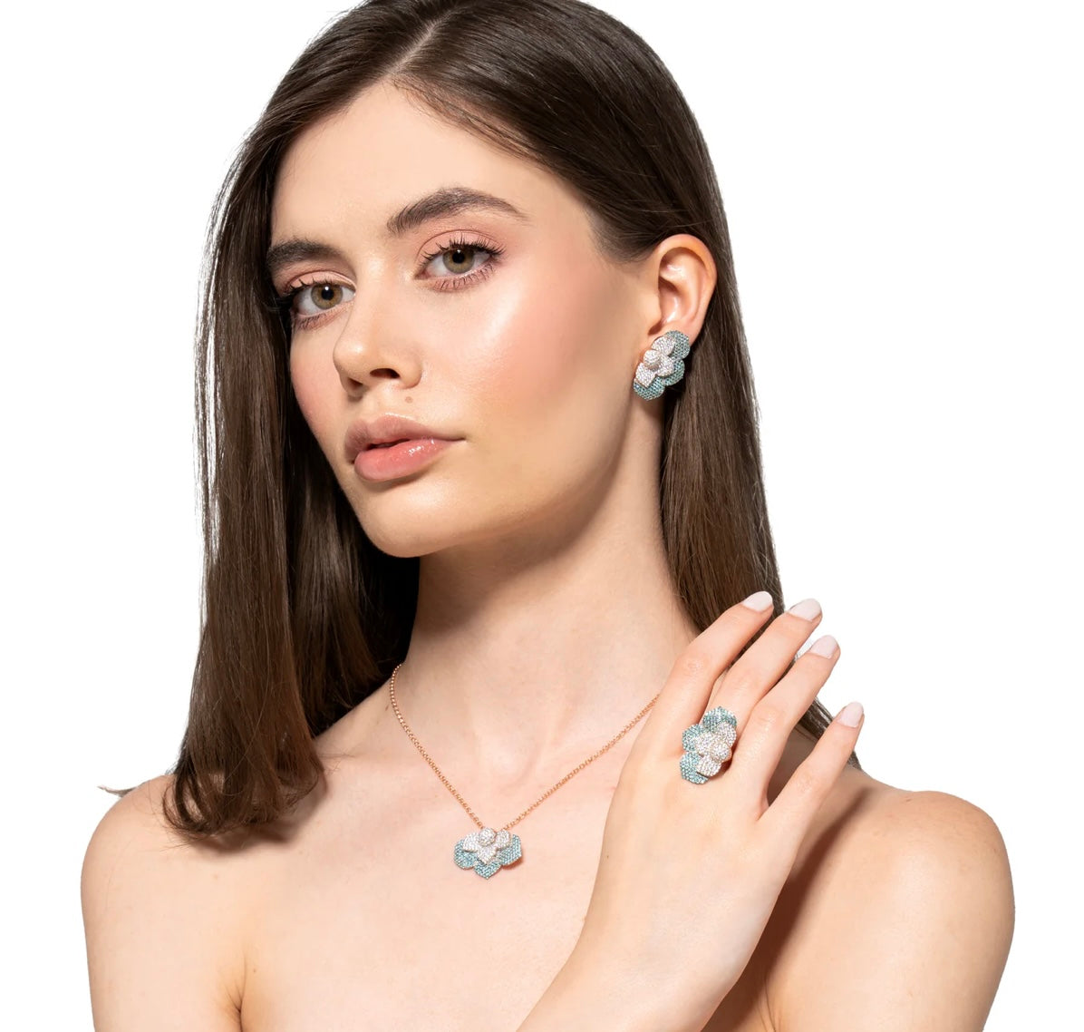 ANELLO FIORE ARGENTO ROSATO ZIRCONI PARAIBA SOGNI