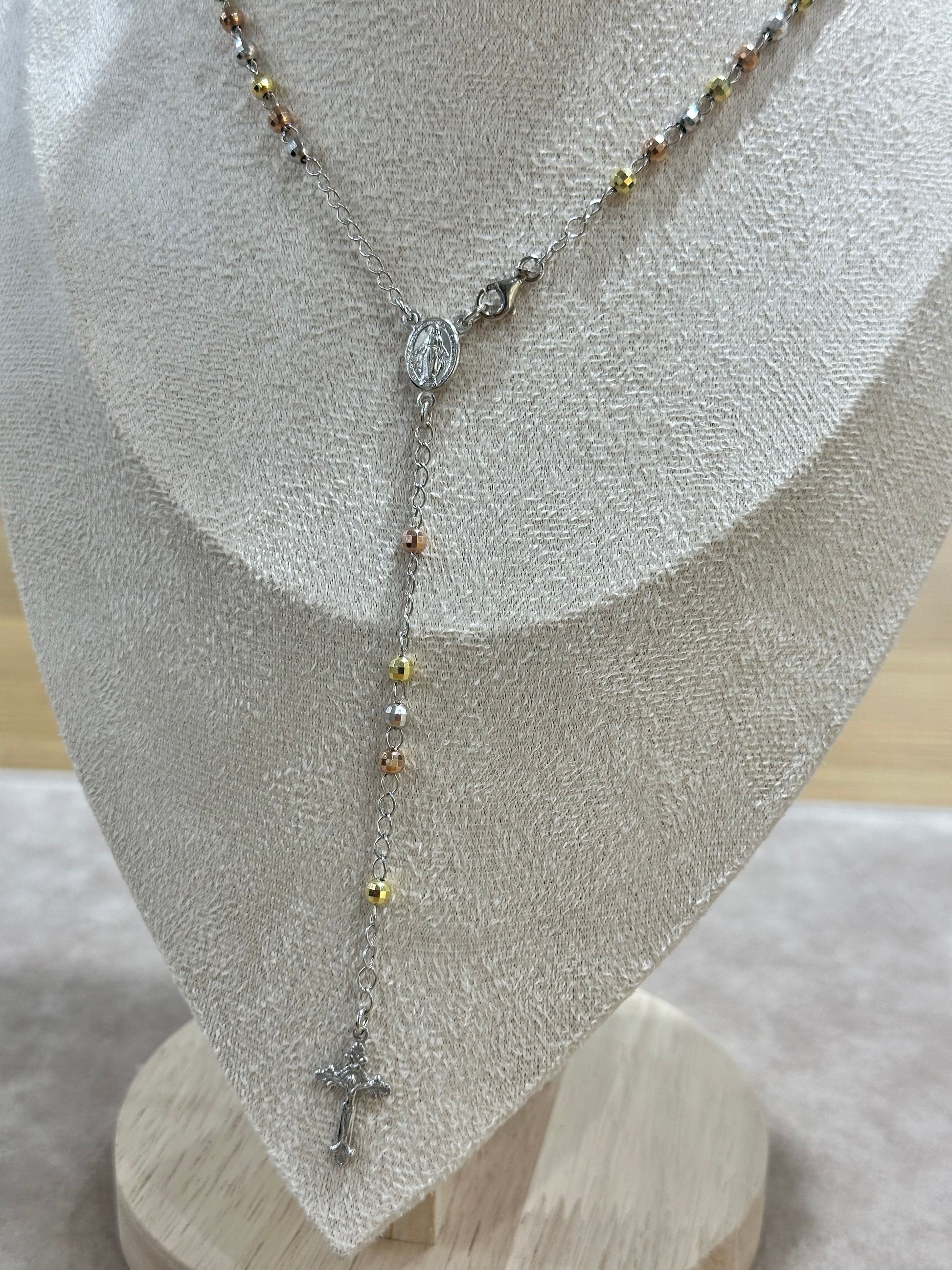 COLLANA ROSARIO MILLE LUCI 3 COLORI ARGENTO 925