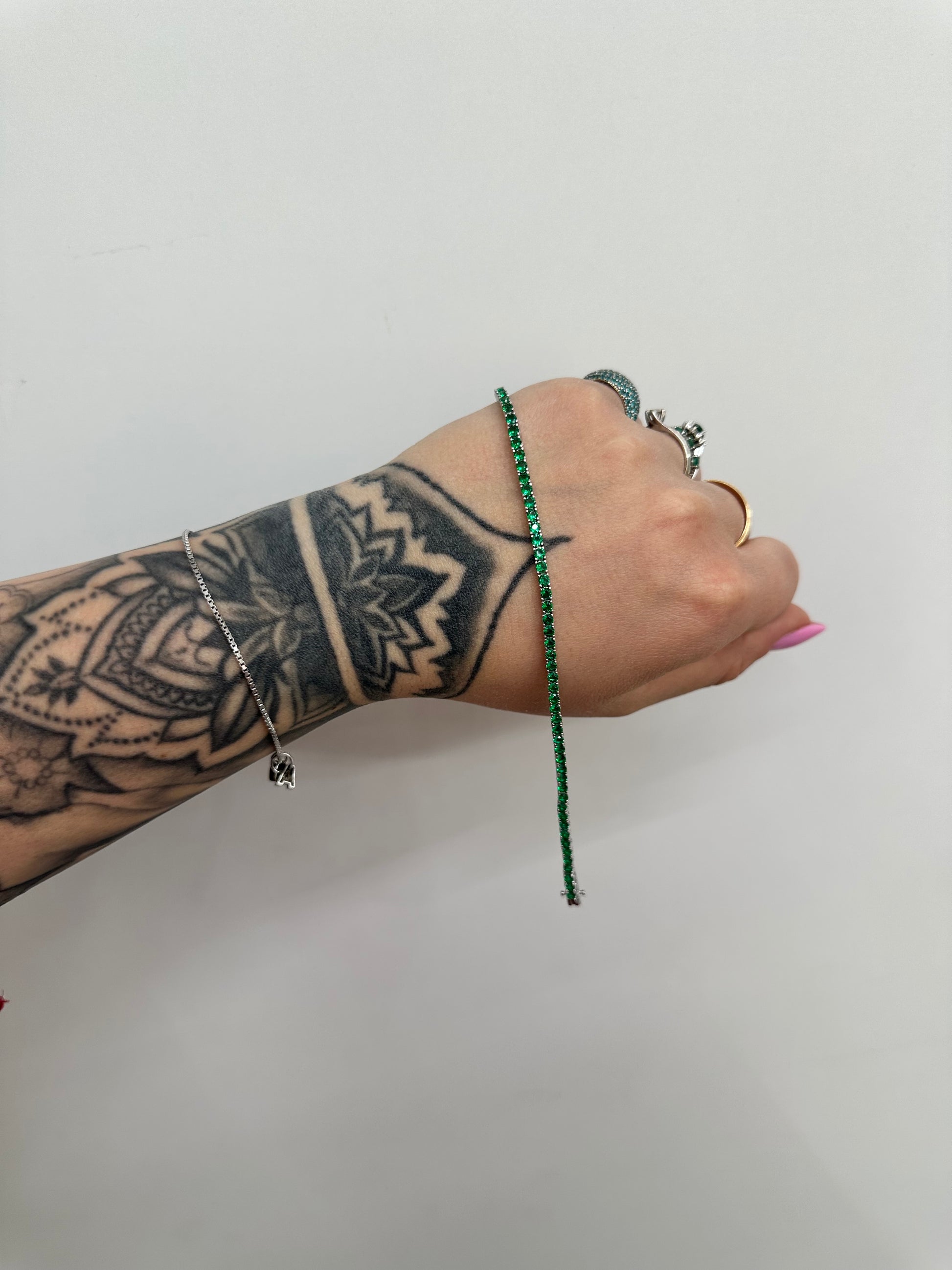 BRACCIALE TENNIS GREEN ARGENTO