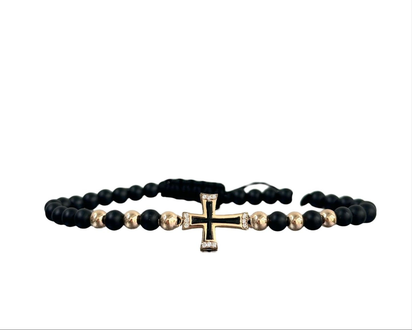 BRACCIALE CON EMATITE E CROCE ORO 18KT DALU'