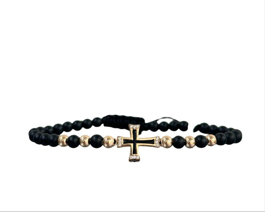 BRACCIALE CON EMATITE E CROCE ORO 18KT DALU'