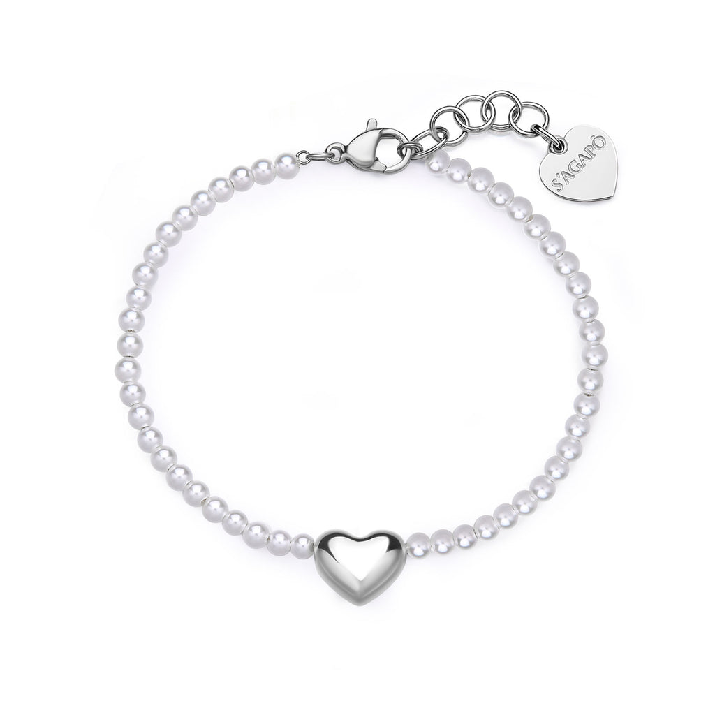 BRACCIALE CUORE CON PERLE ACCIAIO S'AGAPO