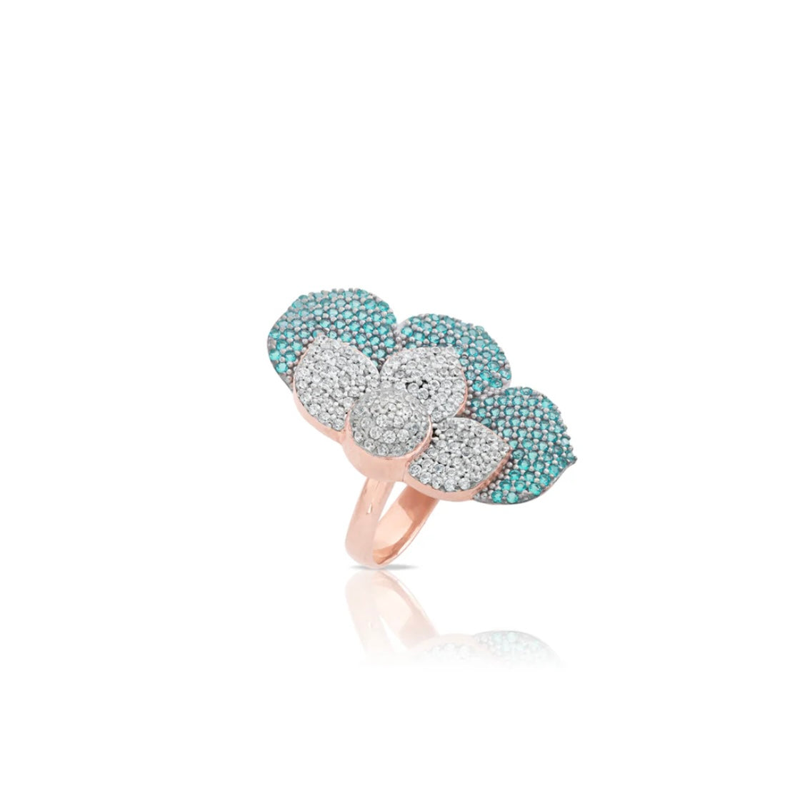 ANELLO FIORE ARGENTO ROSATO ZIRCONI PARAIBA SOGNI