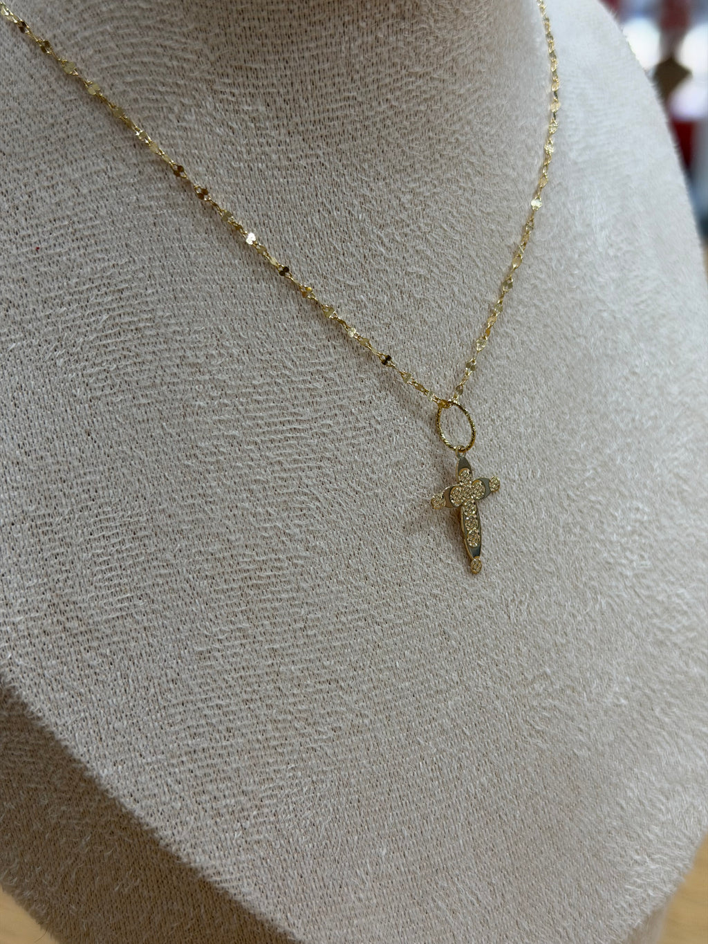 COLLANA ORO 18KT SPECCHIATA CON CIONDOLO CROCE