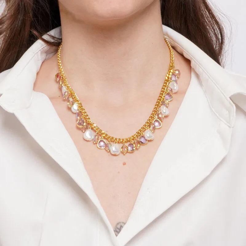 COLLANA AMO VENEZIA CRISTALLI ROSA E PERLE