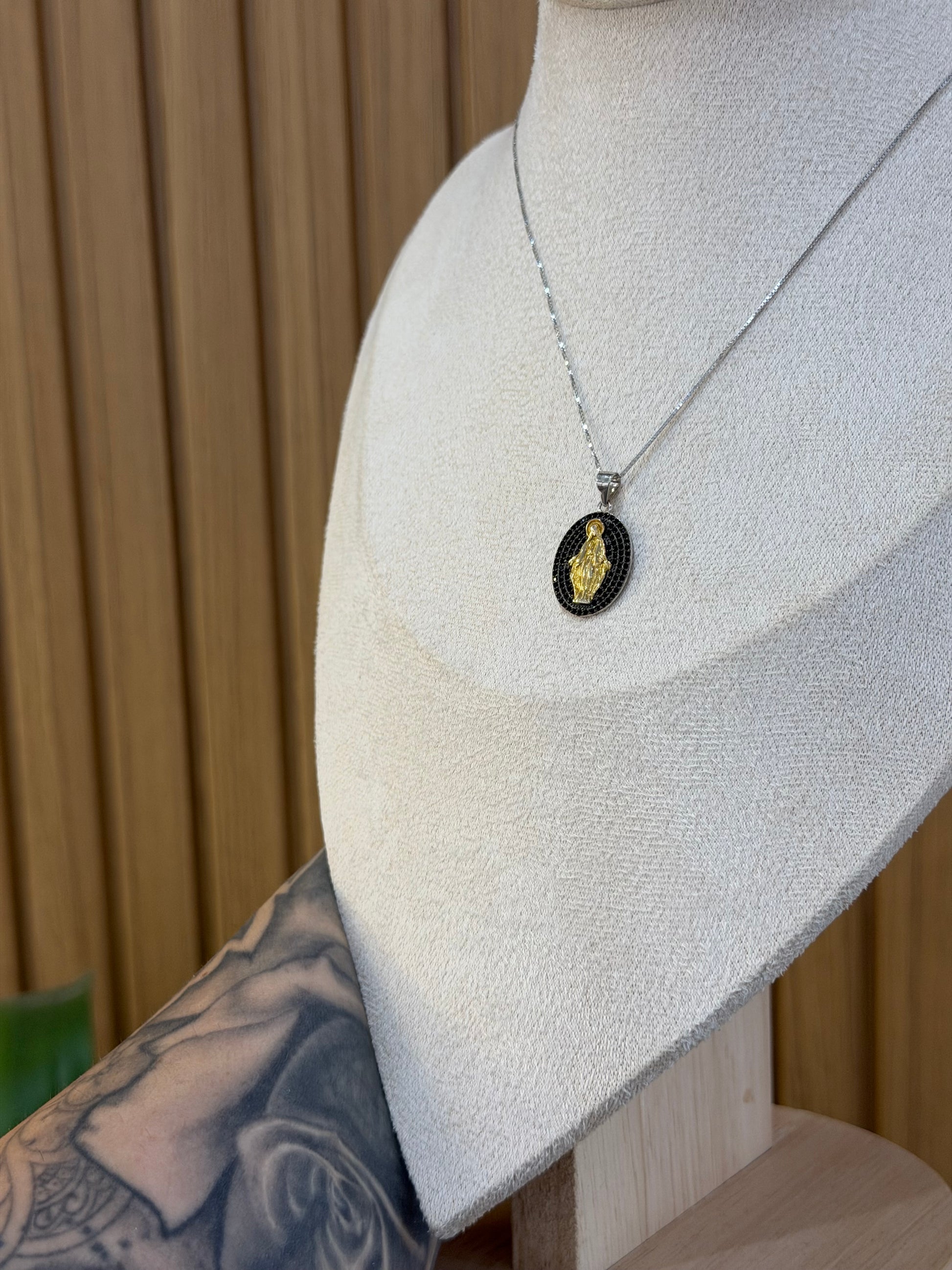 COLLANA MADONNINA ZIRCONI NERI ARGENTO 925