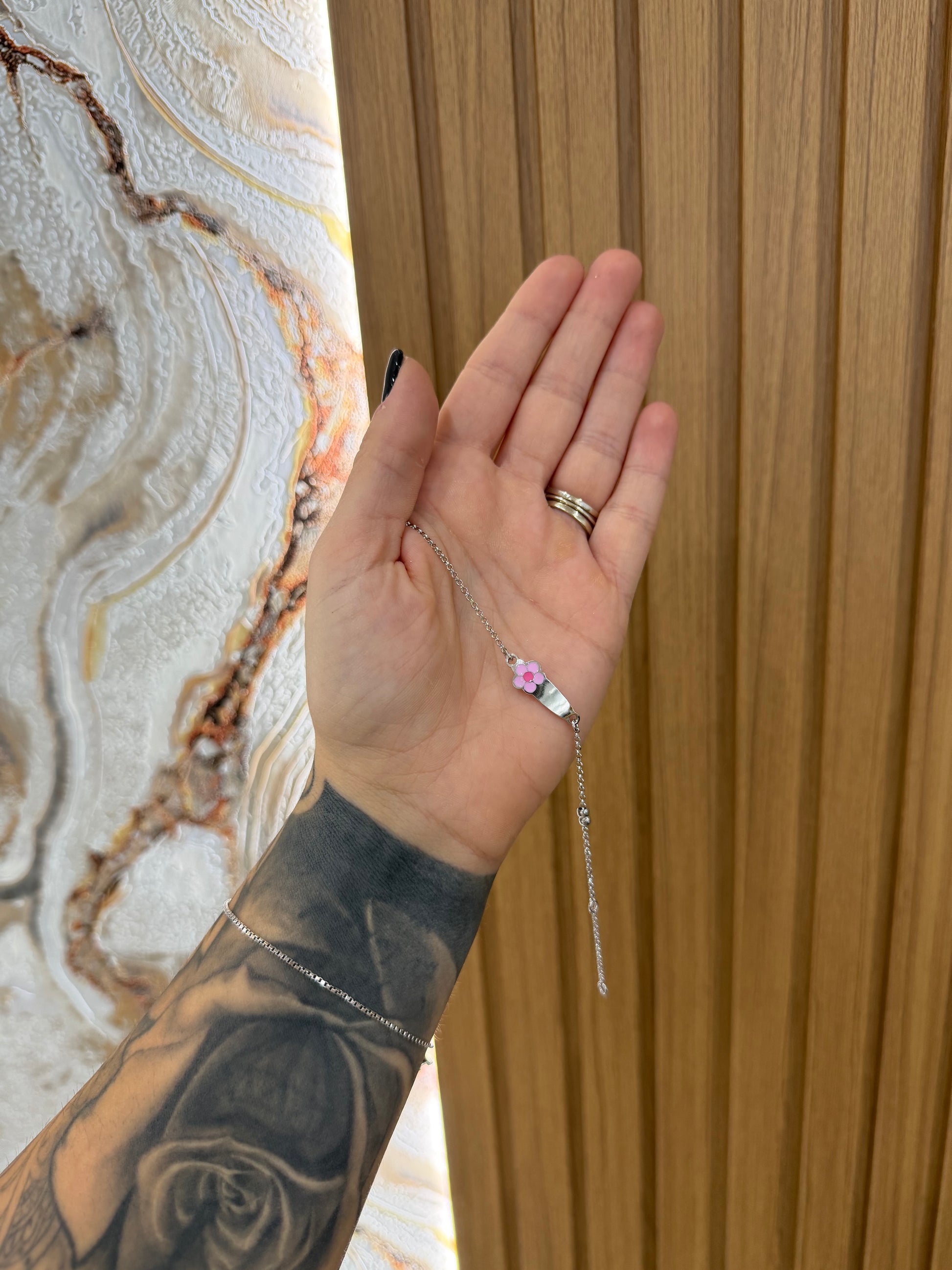 BRACCIALE BATTESIMALE CON FIORE ARGENTO