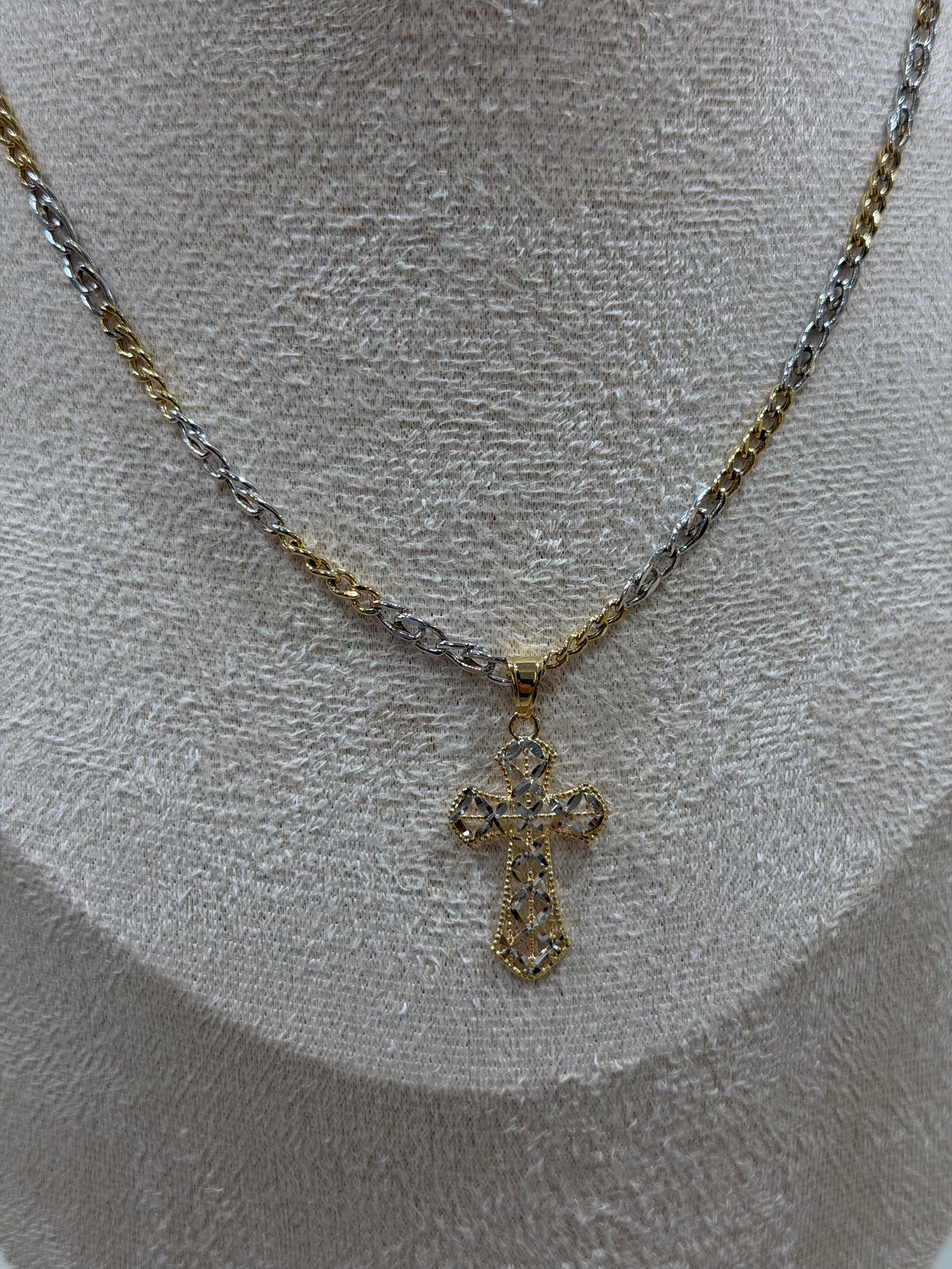 COLLANA BICOLORE ORO 18KT CON CROCE