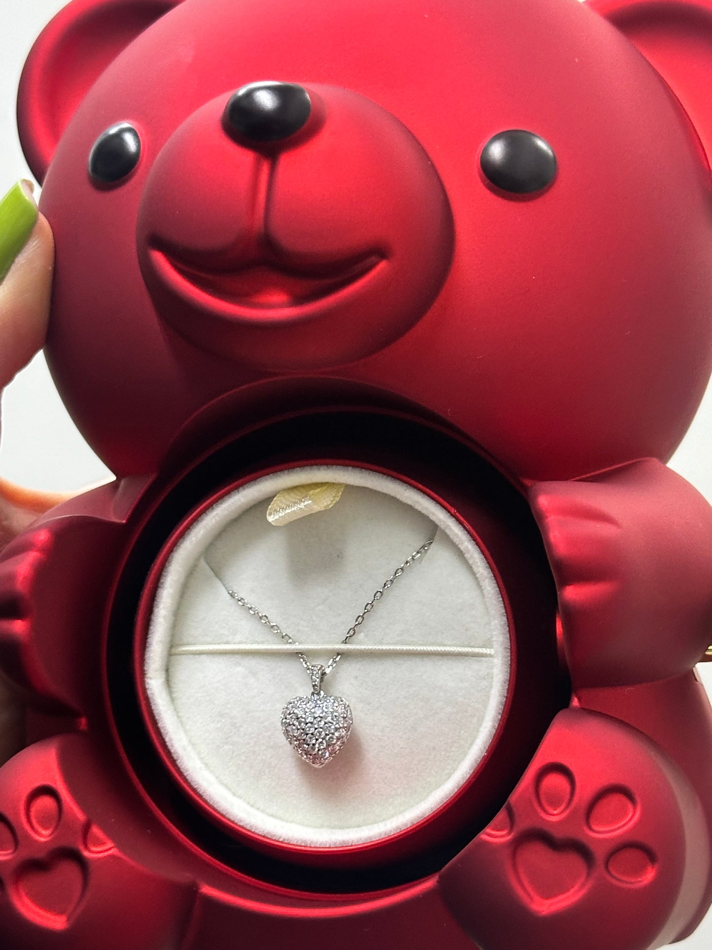 BOX TEDDY CON COLLANA CUORE BOMBATO ZIRCONATO