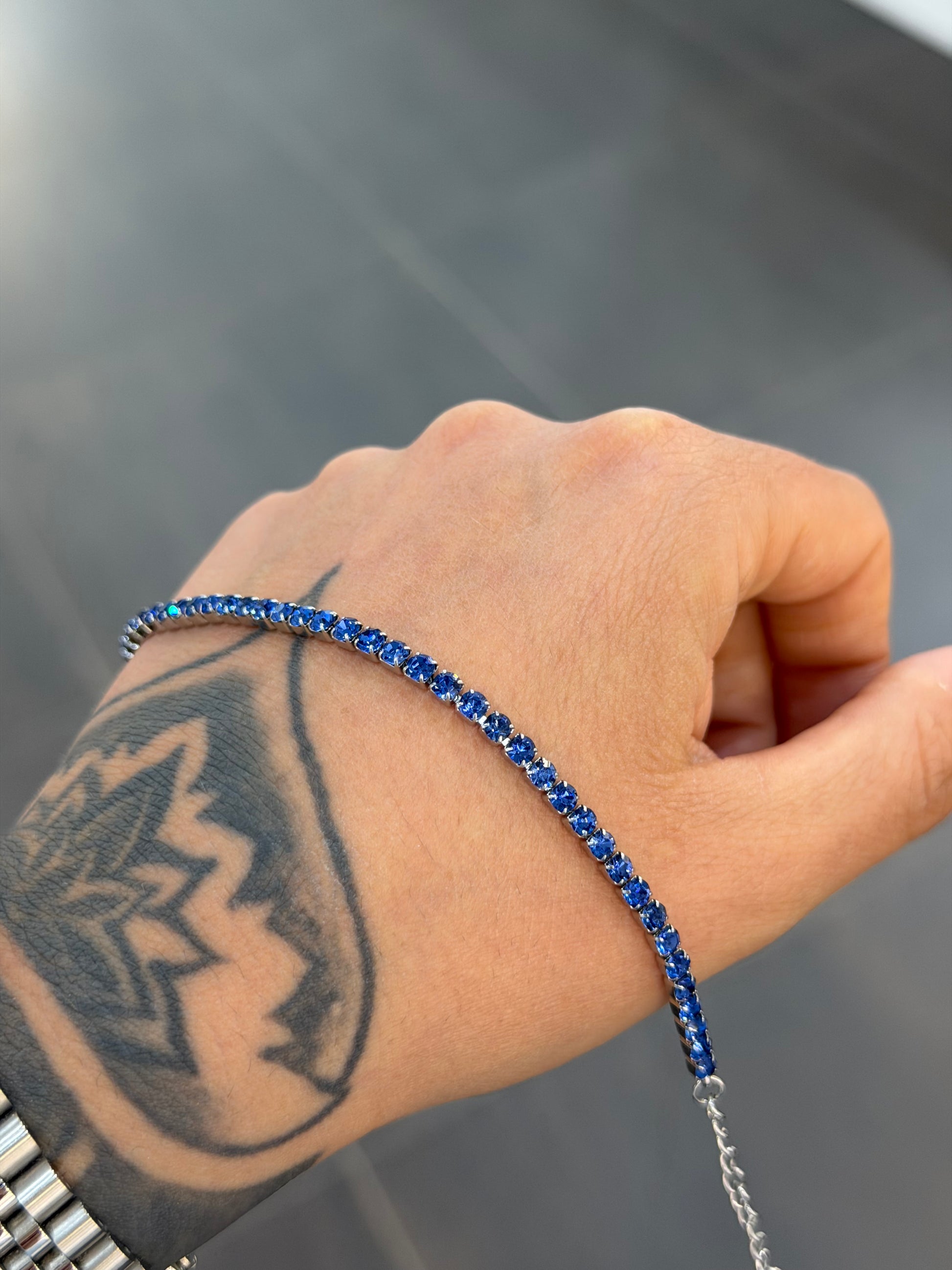 BRACCIALE TENNIS ACCIAIO INOX BLU