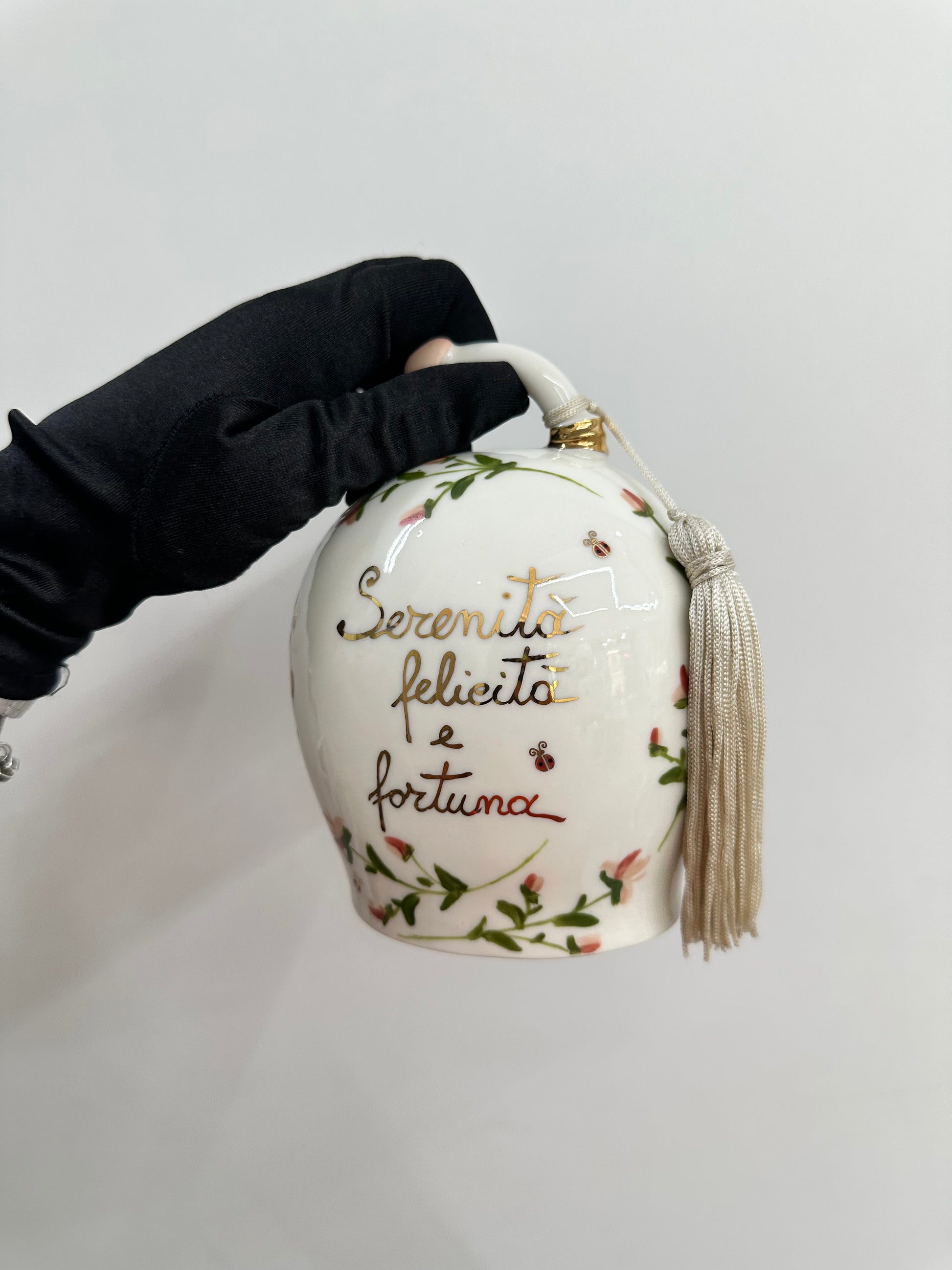 CAMPANA CERAMICA DI CAPODIMONTE SERENITÀ FELICITÀ E FORTUNA