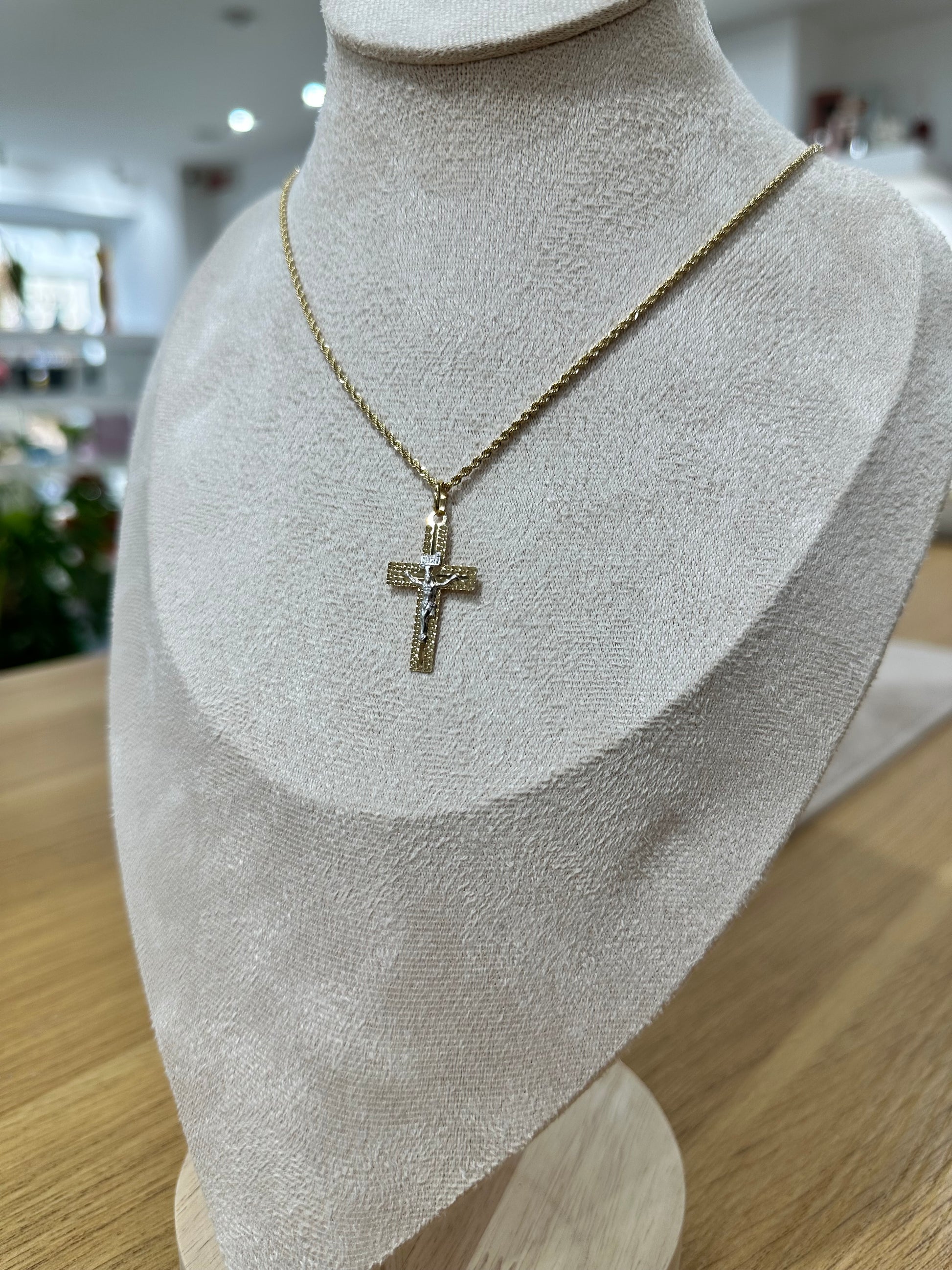 COLLANA LASER ORO 18KT CON CROCE BICOLORE