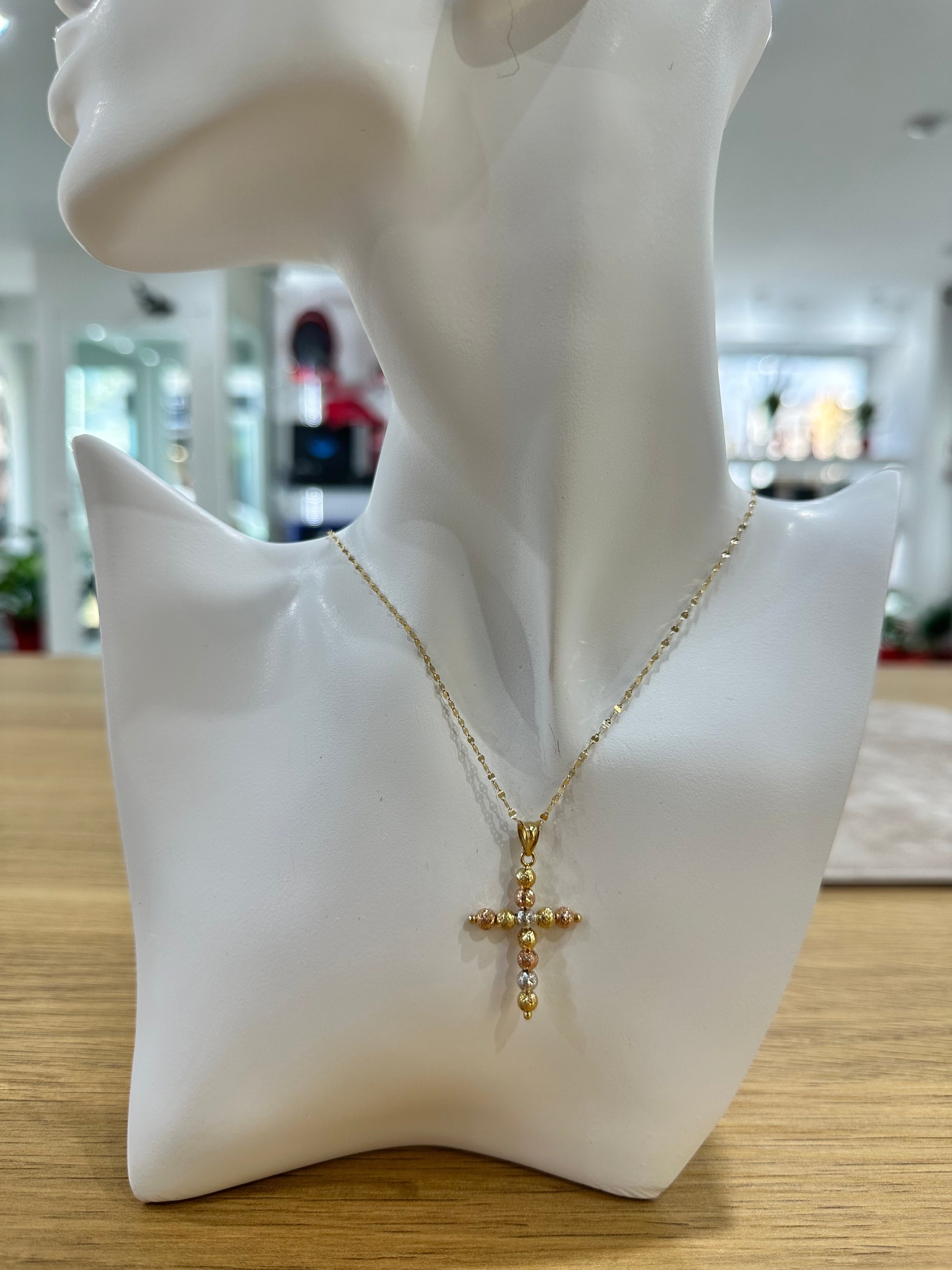 COLLANA SPECCHIATA CON CROCE MILLE LUCI ORO 18KT