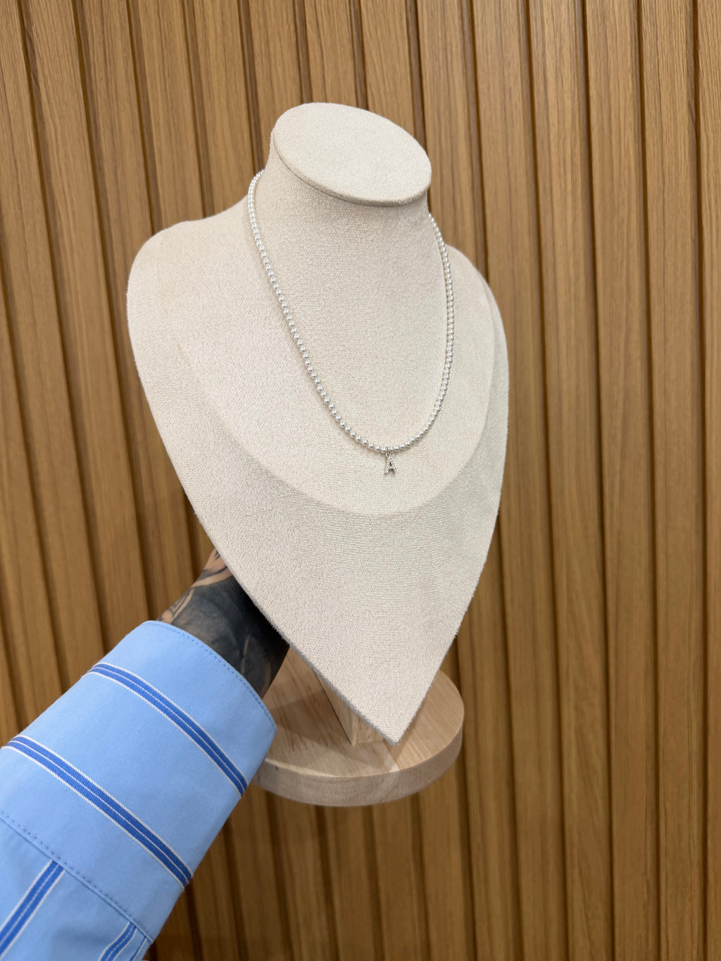 COLLANA MICRO PERLA LETTERA A ARGENTO 925