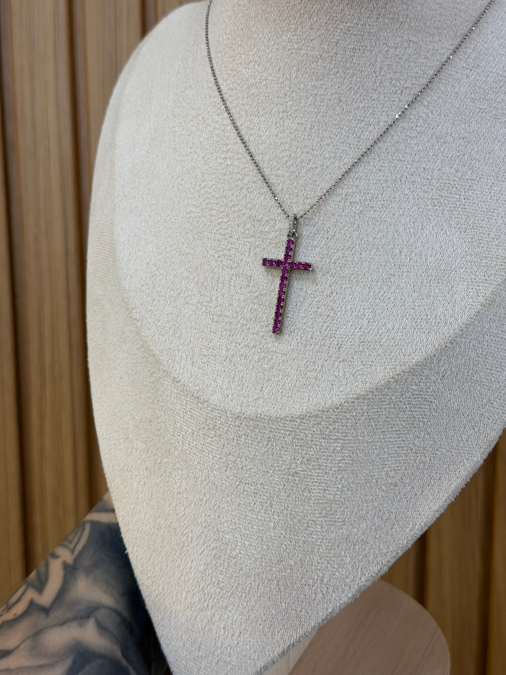 COLLANA CROCE BASIC FUCSIA ARGENTO 925