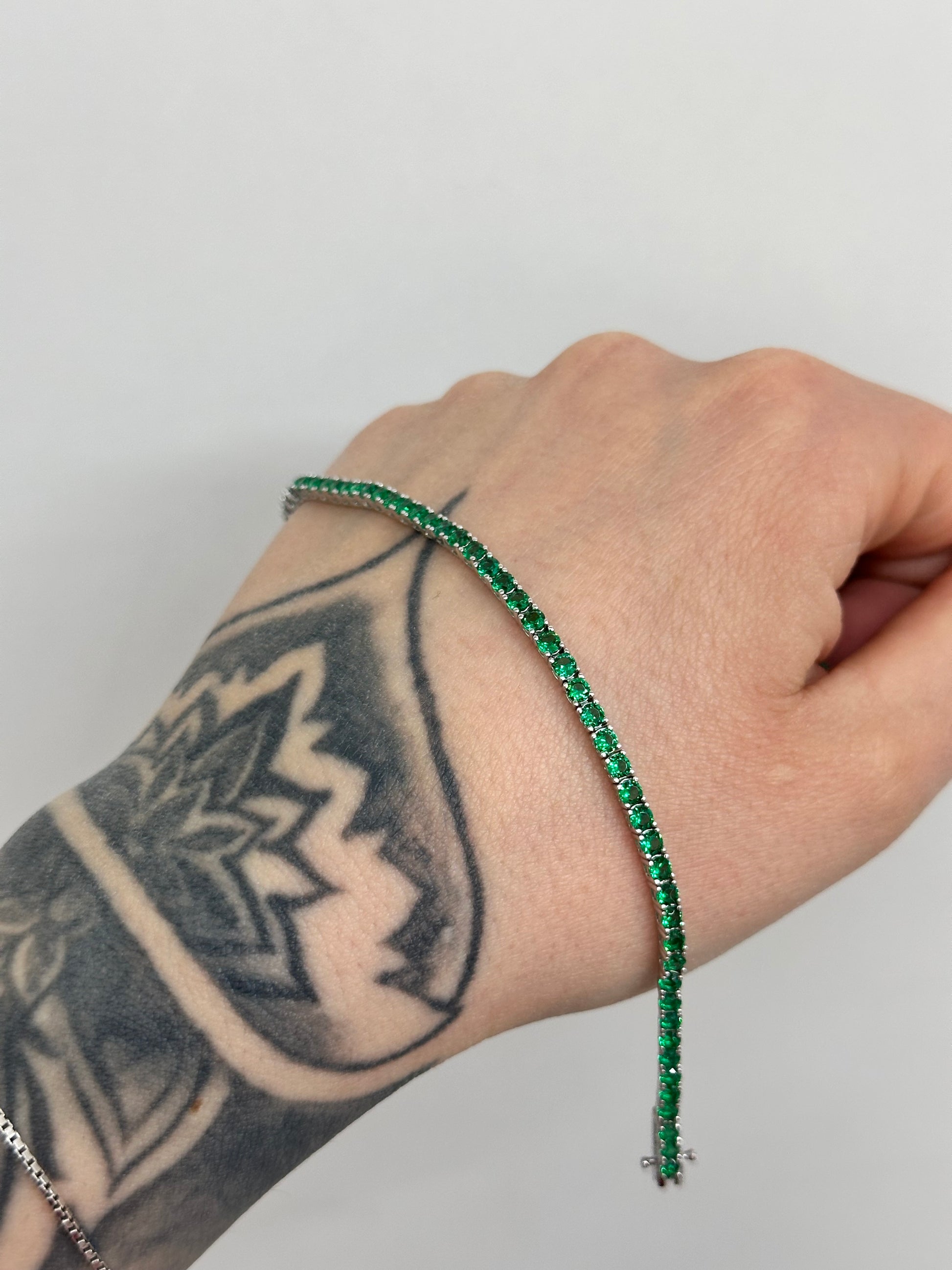 BRACCIALE TENNIS GREEN ARGENTO