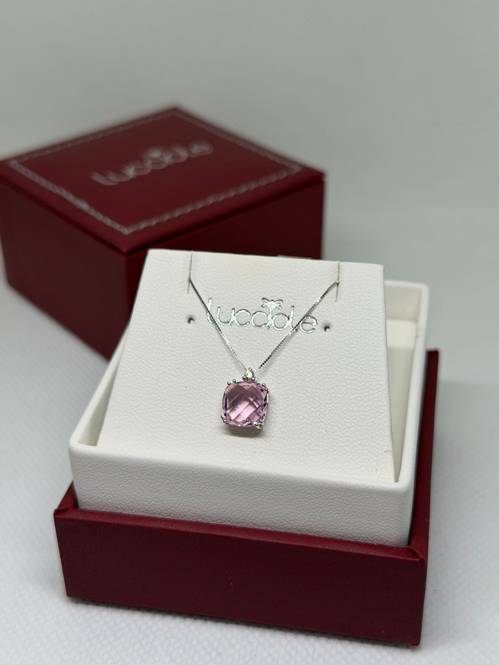 COLLANA LUCCIOLE 9 CARATI ZAFFIRO ROSA E DIAMANTINO