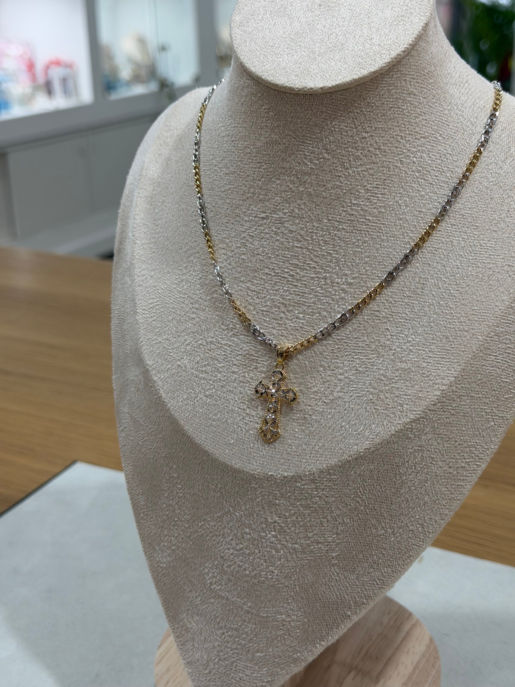 COLLANA BICOLORE ORO 18KT CON CROCE