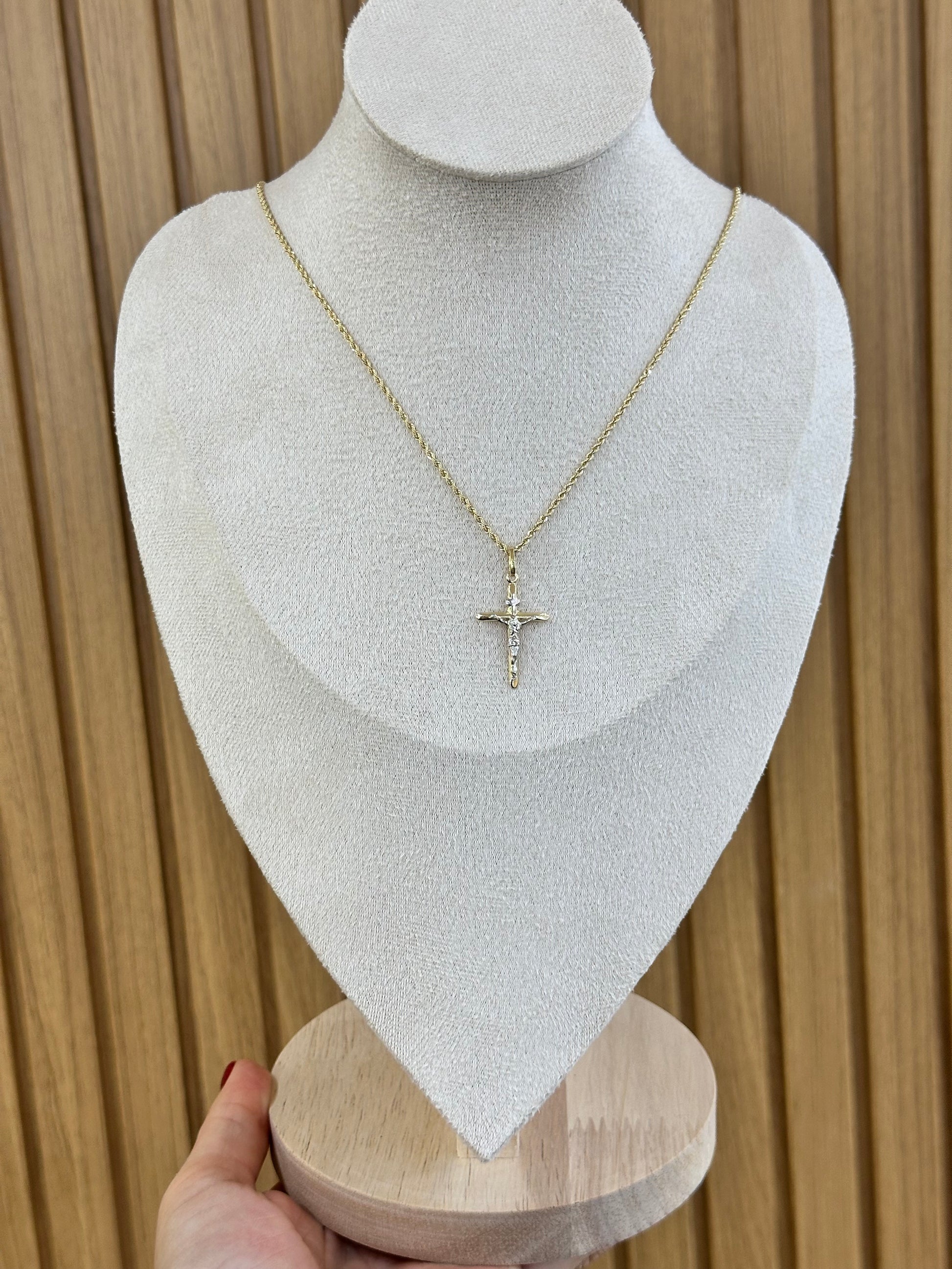 COLLANA LASER ORO 18KT CON CROCE BICOLORE