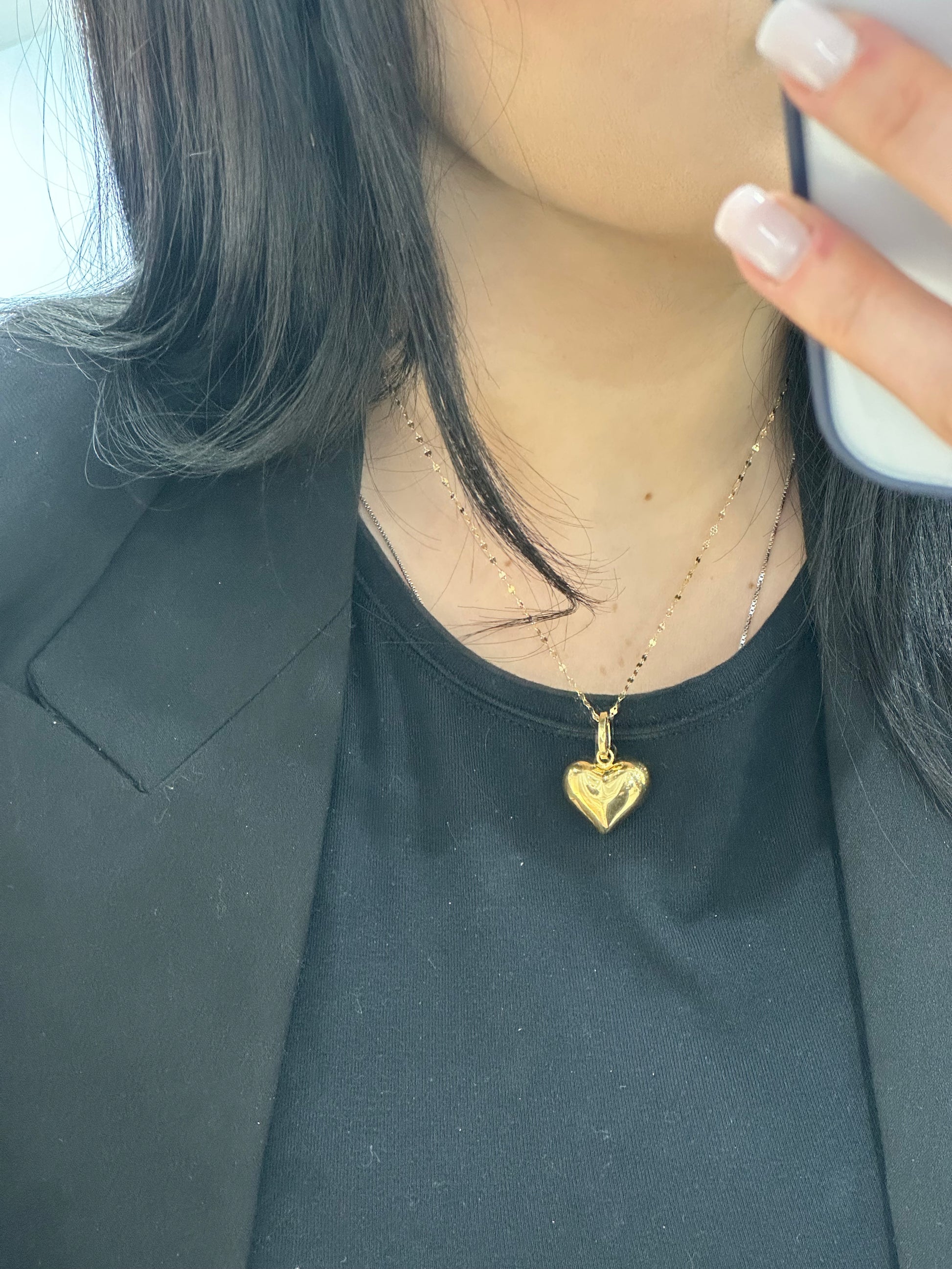COLLANA CUORE BOMBATO CON SPECCHIETTA ORO 18KT